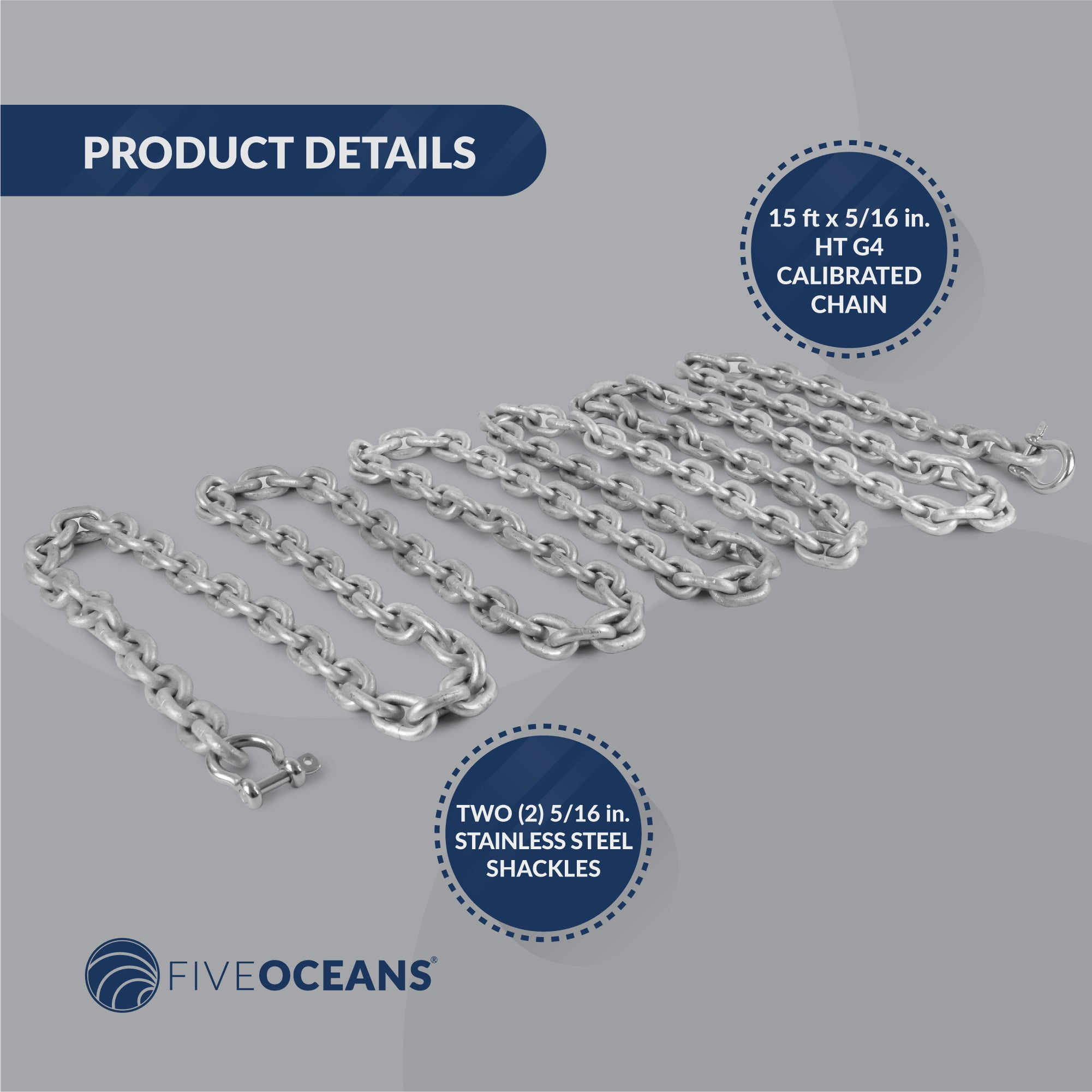 Anchor Lead Chain 5/16" x 15', HTG4 Galvanized Steel - FO4490-G15