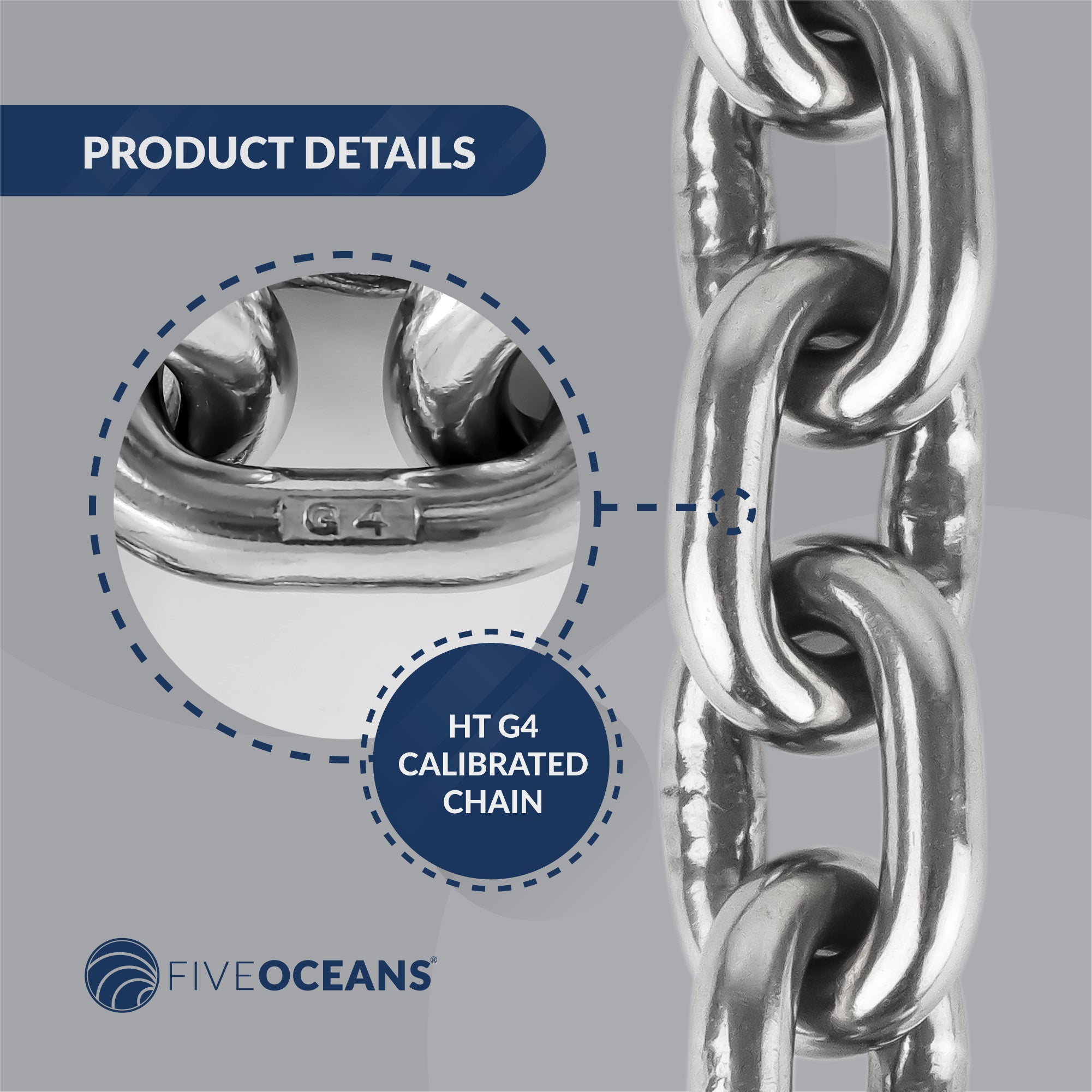 Anchor Lead Chain 1/4" x 5', HTG4 Stainless Steel - FO4492-S5
