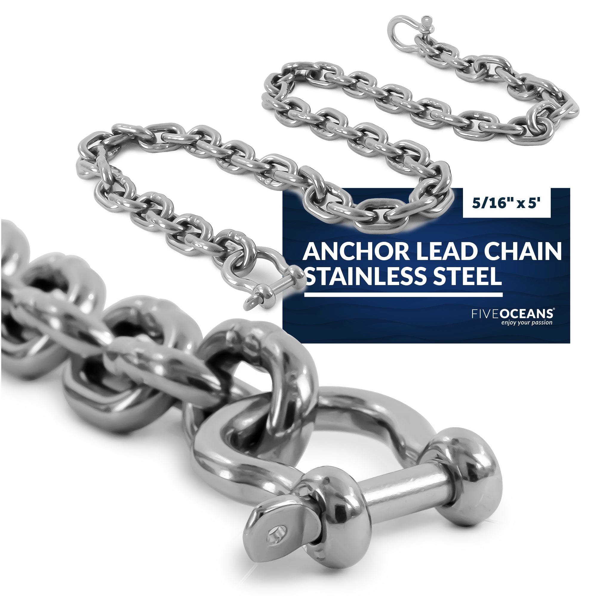 Anchor Lead Chain 5/16" x 5', HTG4 Stainless Steel - FO4493-S5