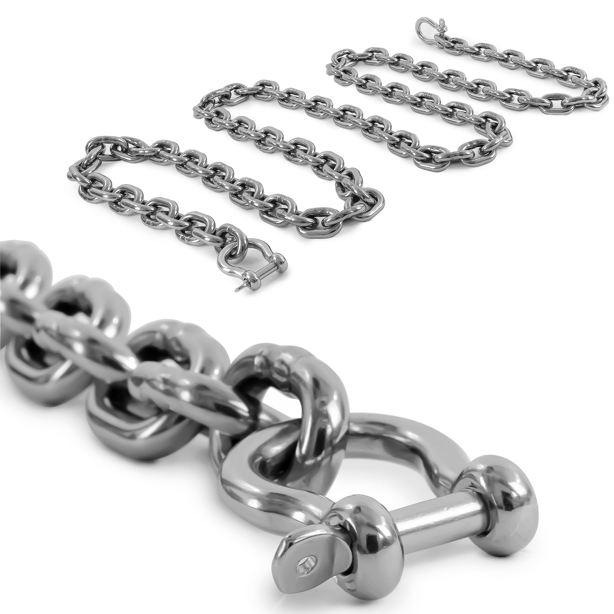 Boat Anchor Lead Chain with Shackles, 3/8" x 10', HTG4 Stainless Steel - FO4494-S10 - Five Oceans