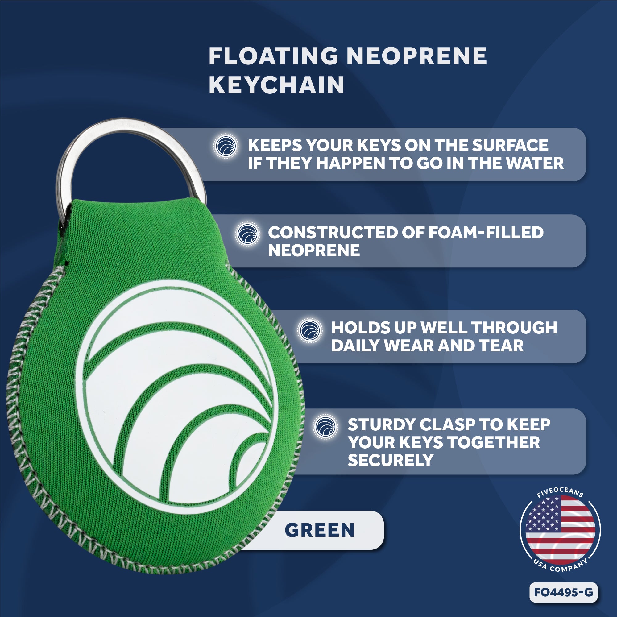 Floating Neoprene Keychain, Green - FO4495-G - Five Oceans
