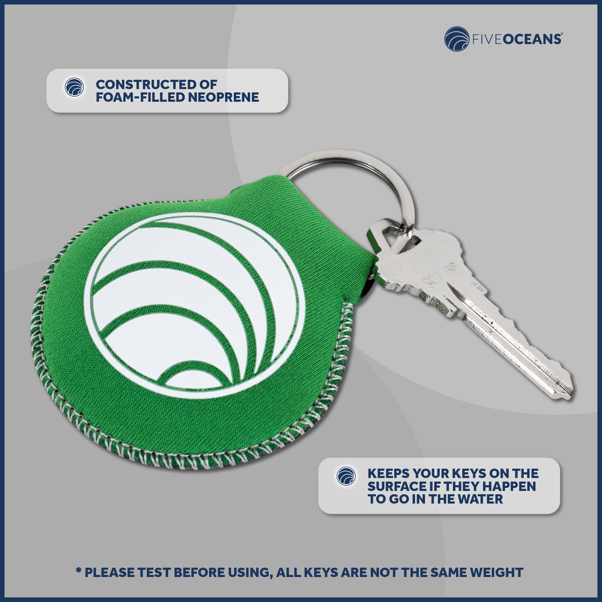 Floating Neoprene Keychain, Green - FO4495-G - Five Oceans