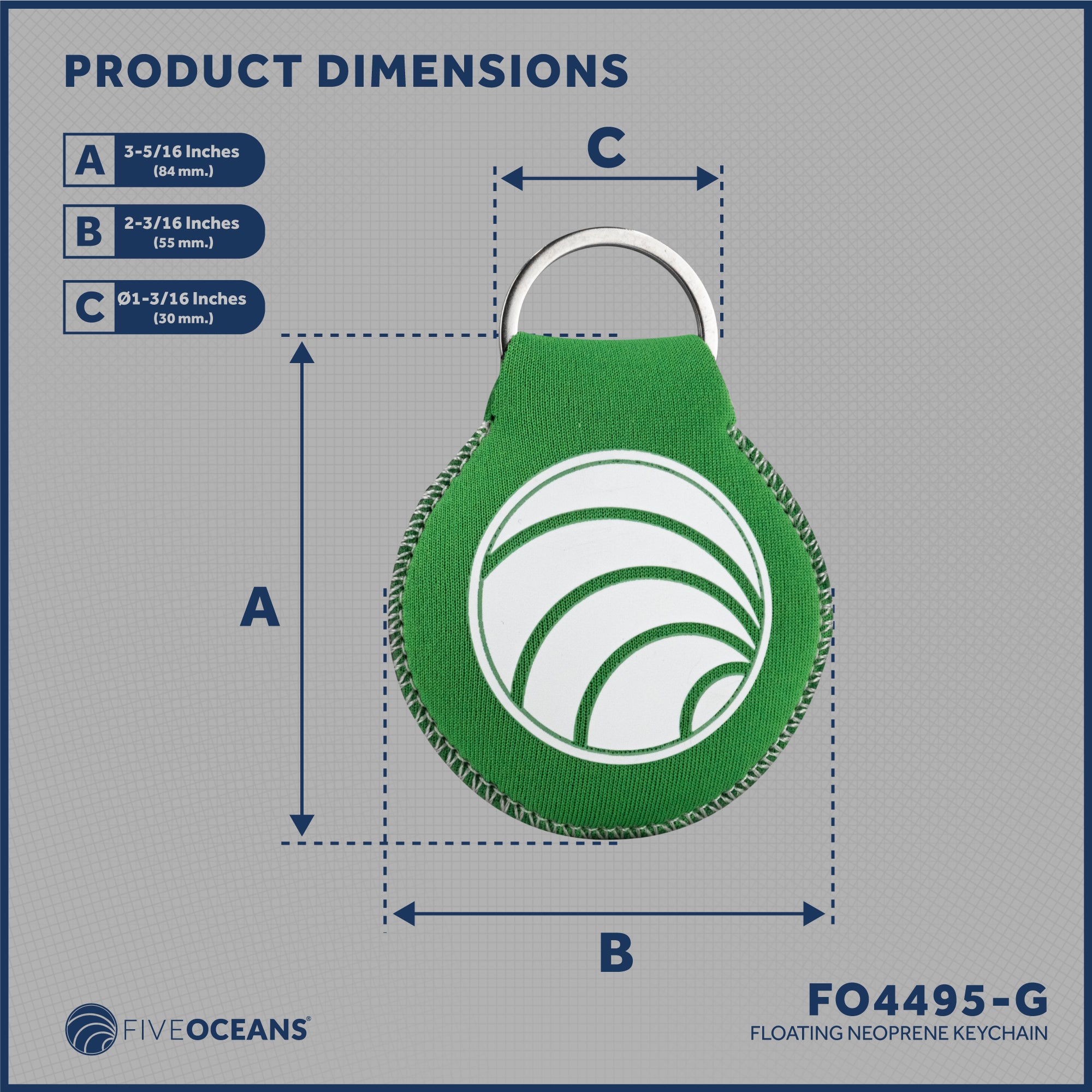 Floating Neoprene Keychain, Green - FO4495-G - Five Oceans