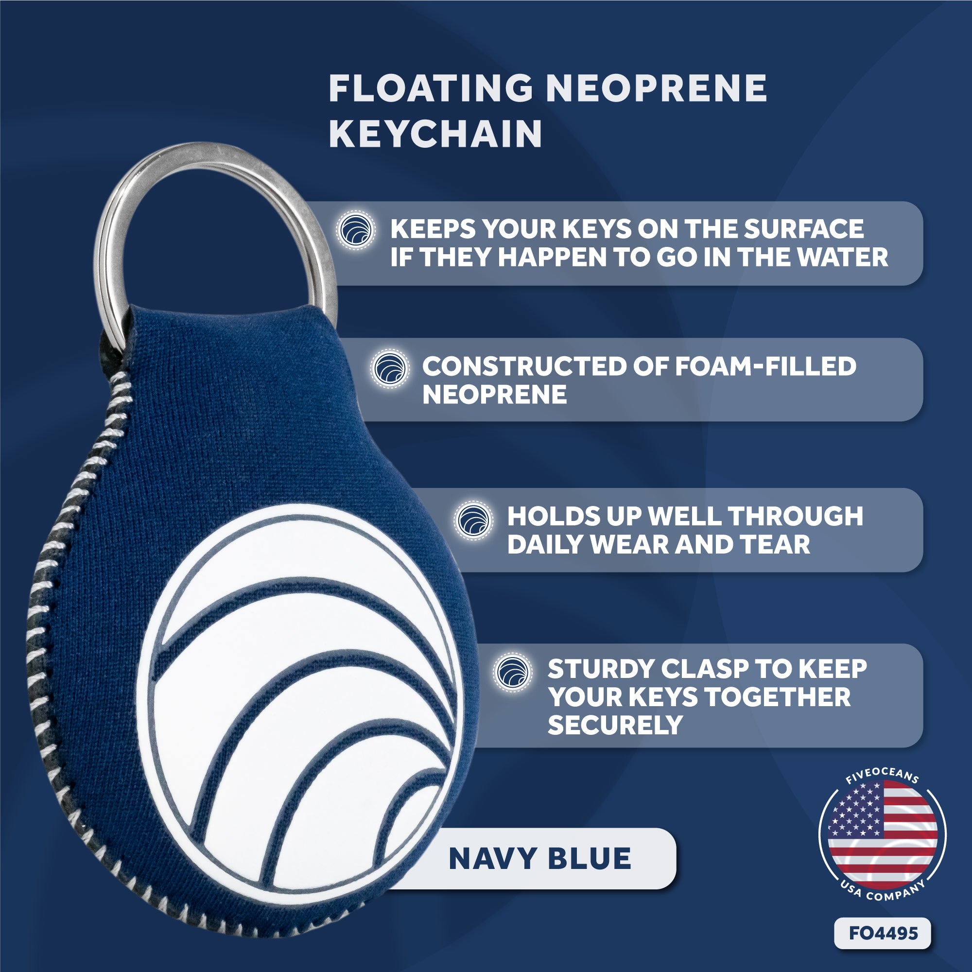 Floating Neoprene Keychain, Navy Blue - FO4495 - Five Oceans