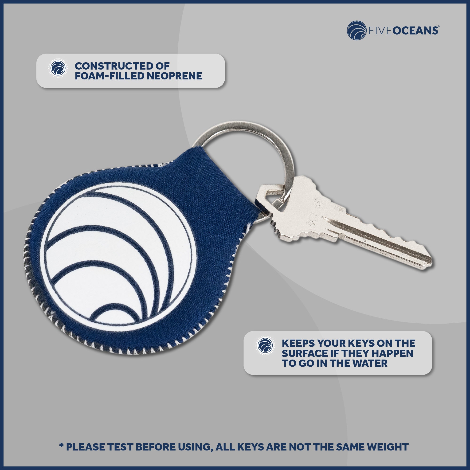 Floating Neoprene Keychain, Navy Blue - FO4495 - Five Oceans