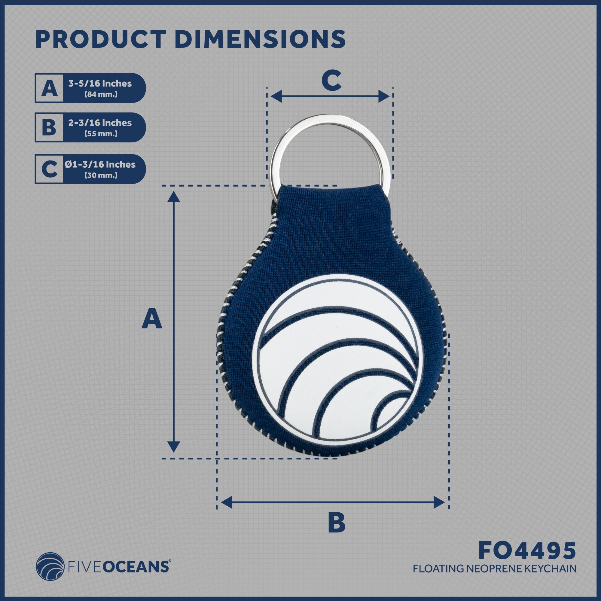 Floating Neoprene Keychain, Navy Blue - FO4495 - Five Oceans
