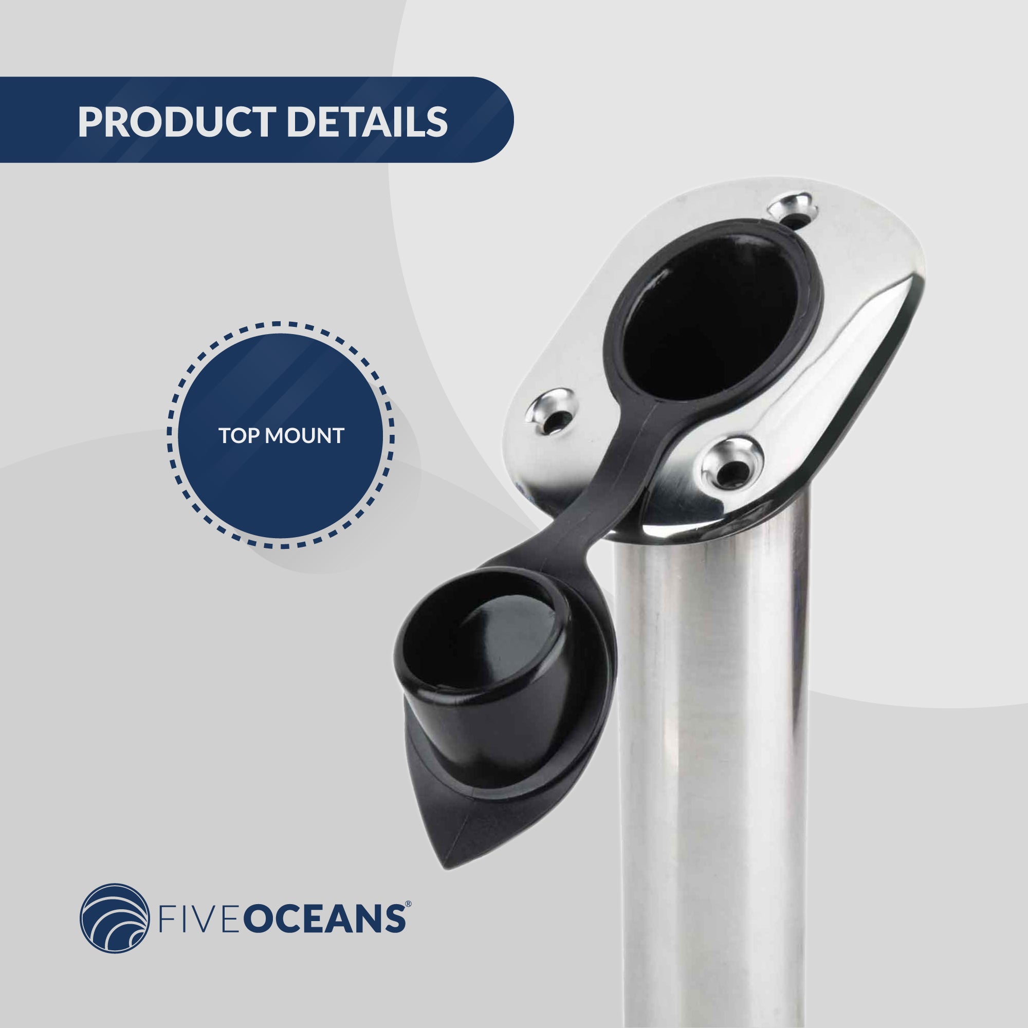 Five Oceans Stainless Steel AISI 316 Flush-Mount Fishing Rod Holder 15-Degree Top Flange w/ Flip-Up Cap, Open Base End (Pair) Fo4496-m2