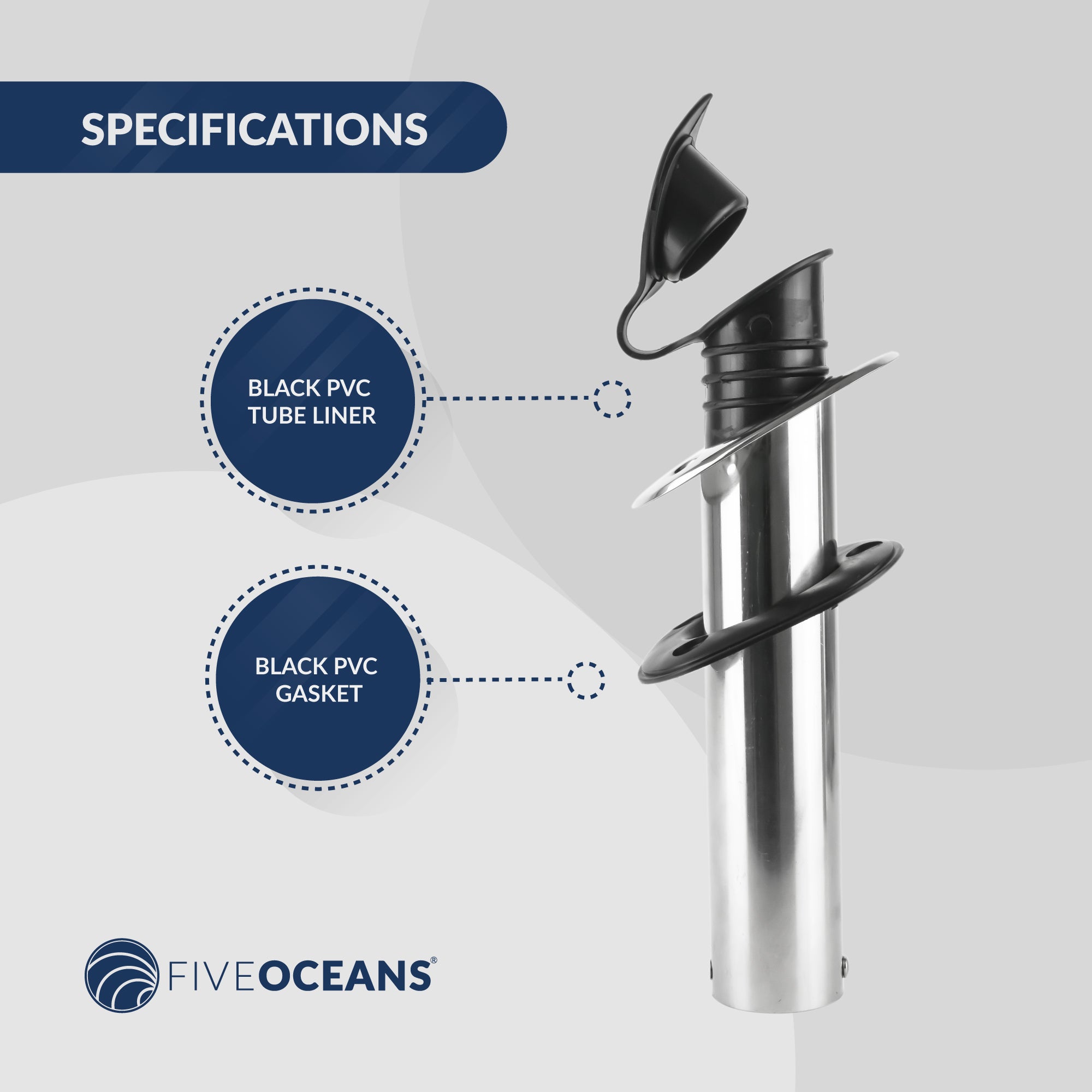 Stainless Steel Flush-Mount Fishing Rod Holder, 30-Degree Top Flange, PVC Tube Inside with Flip-up Cap, PVC Gasket, Open Base, 4-Pack, FO-4497-M4 - Five Oceans