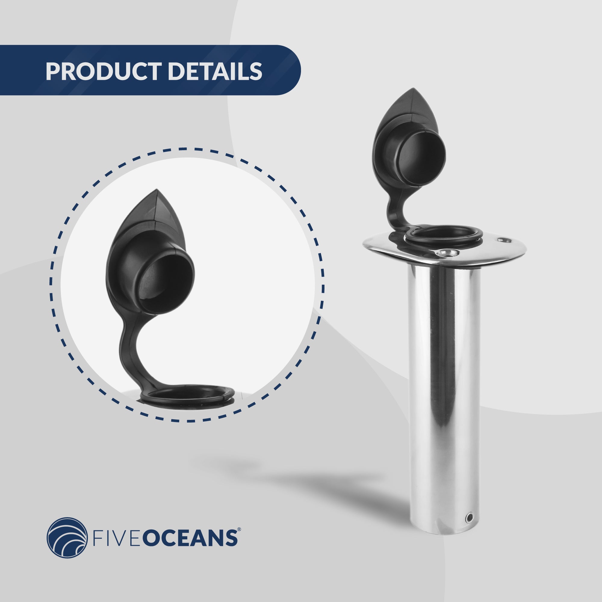 Fishing Rod Holder, 90-Degree Top Flange, Stainless Steel 2-Pack - FO4498-M2 - Five Oceans