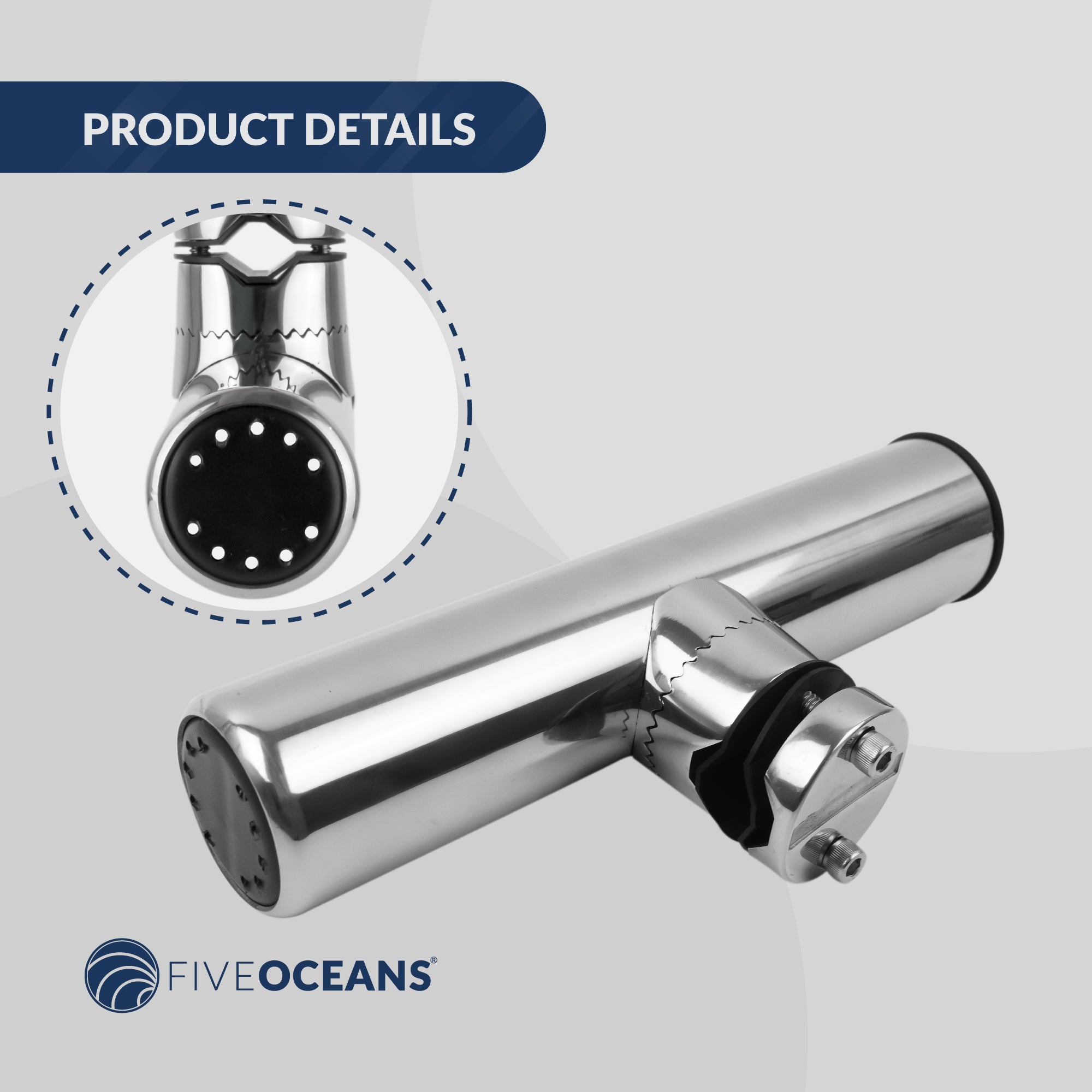 AISI316 Stainless Steel Clamp-on Fishing Rod Holder, Adjustable for Rails of 7/8 in to 1 in, 1-Pack, FO-4499 - Five Oceans