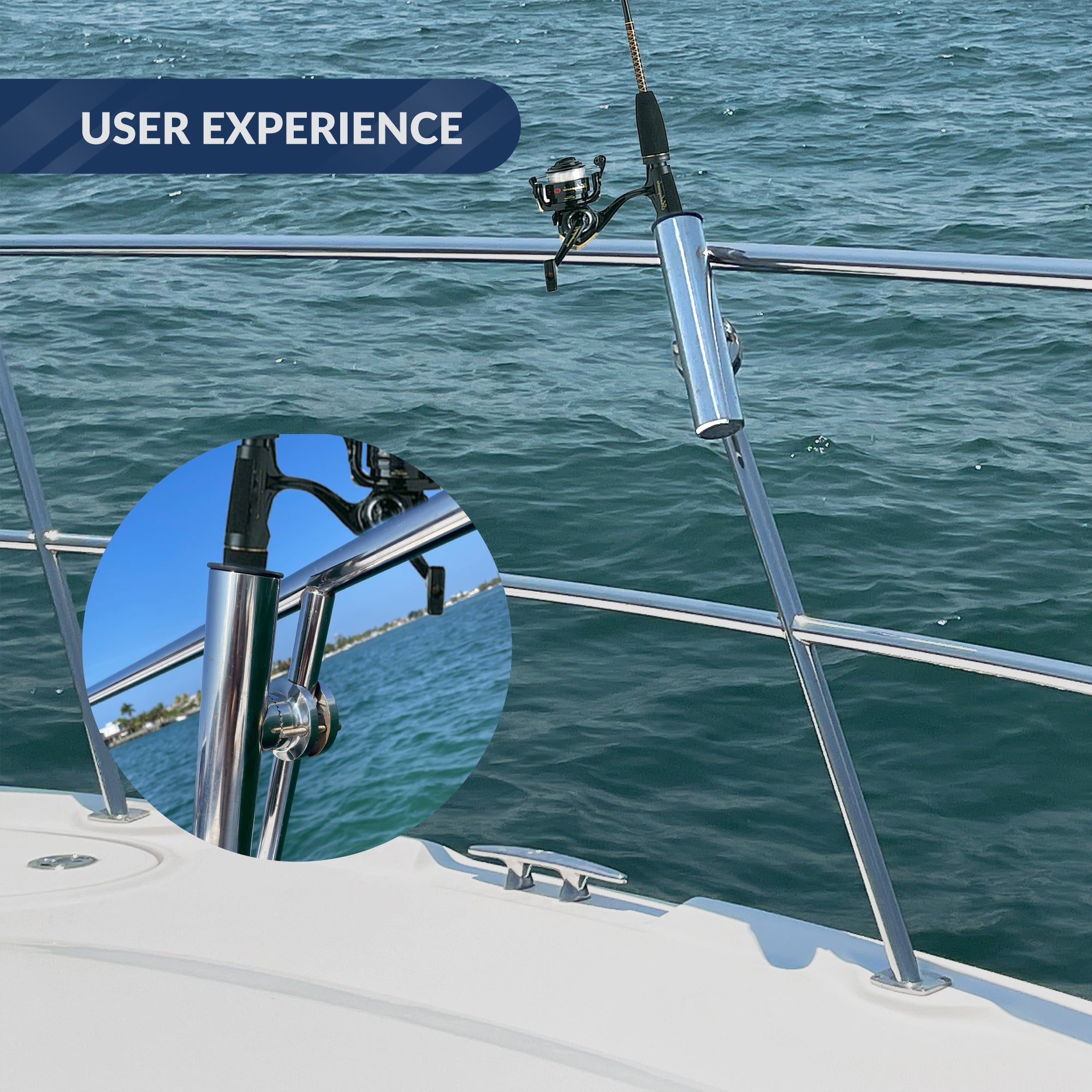 AISI316 Stainless Steel Clamp-on Fishing Rod Holder, Adjustable for Rails of 7/8 in to 1 in, 1-Pack, FO-4499 - Five Oceans