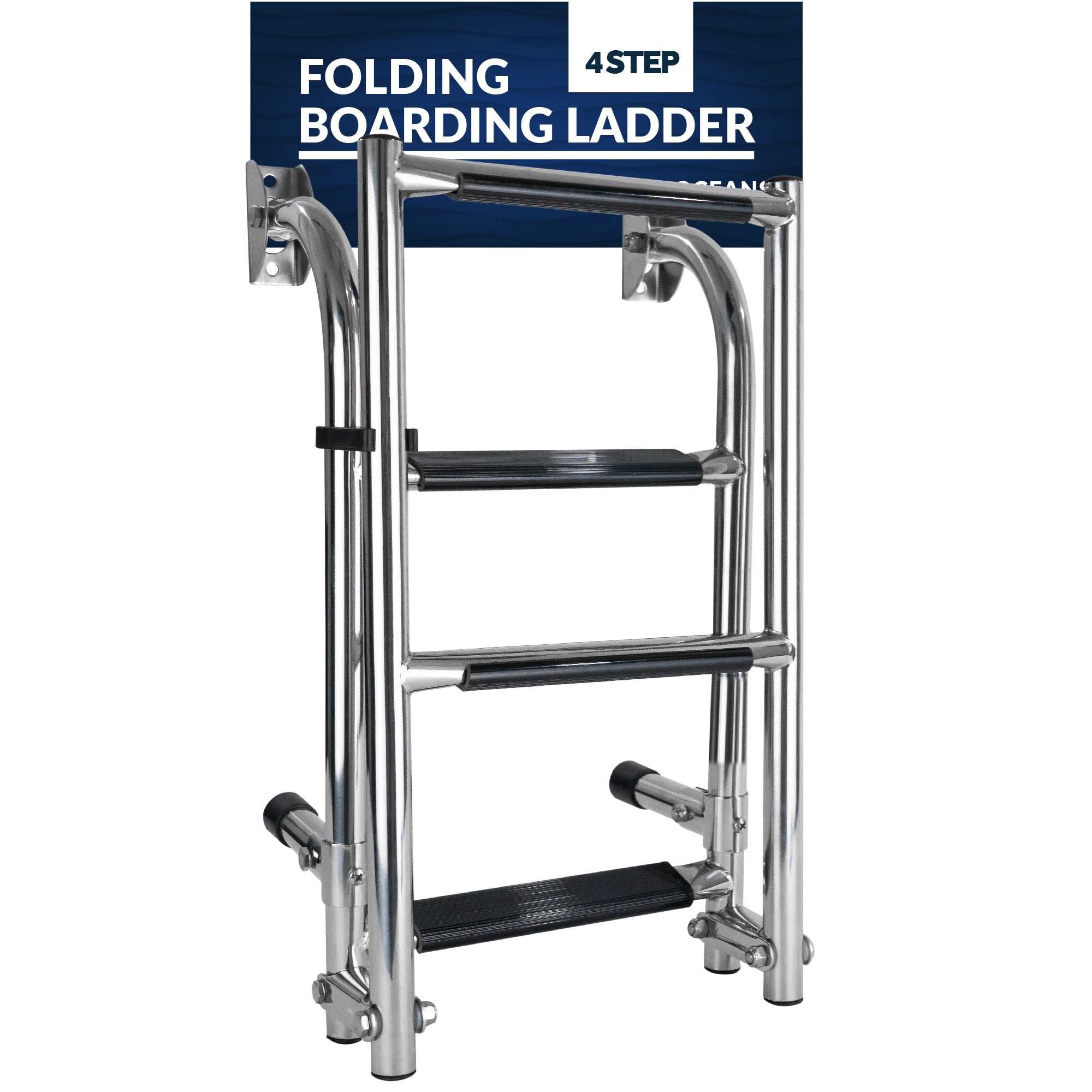 4 Step Boat Folding Ladder, Stainless Steel - FO4500