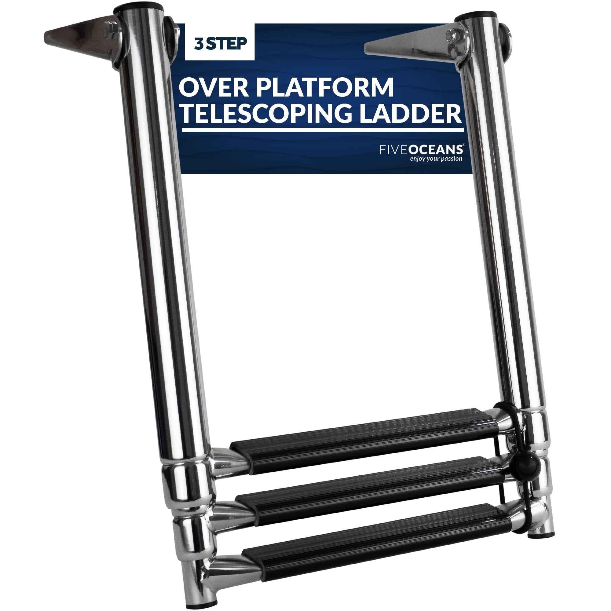 3 Step Boat Over Platform Telescoping Ladder, Stainless Steel - FO4502