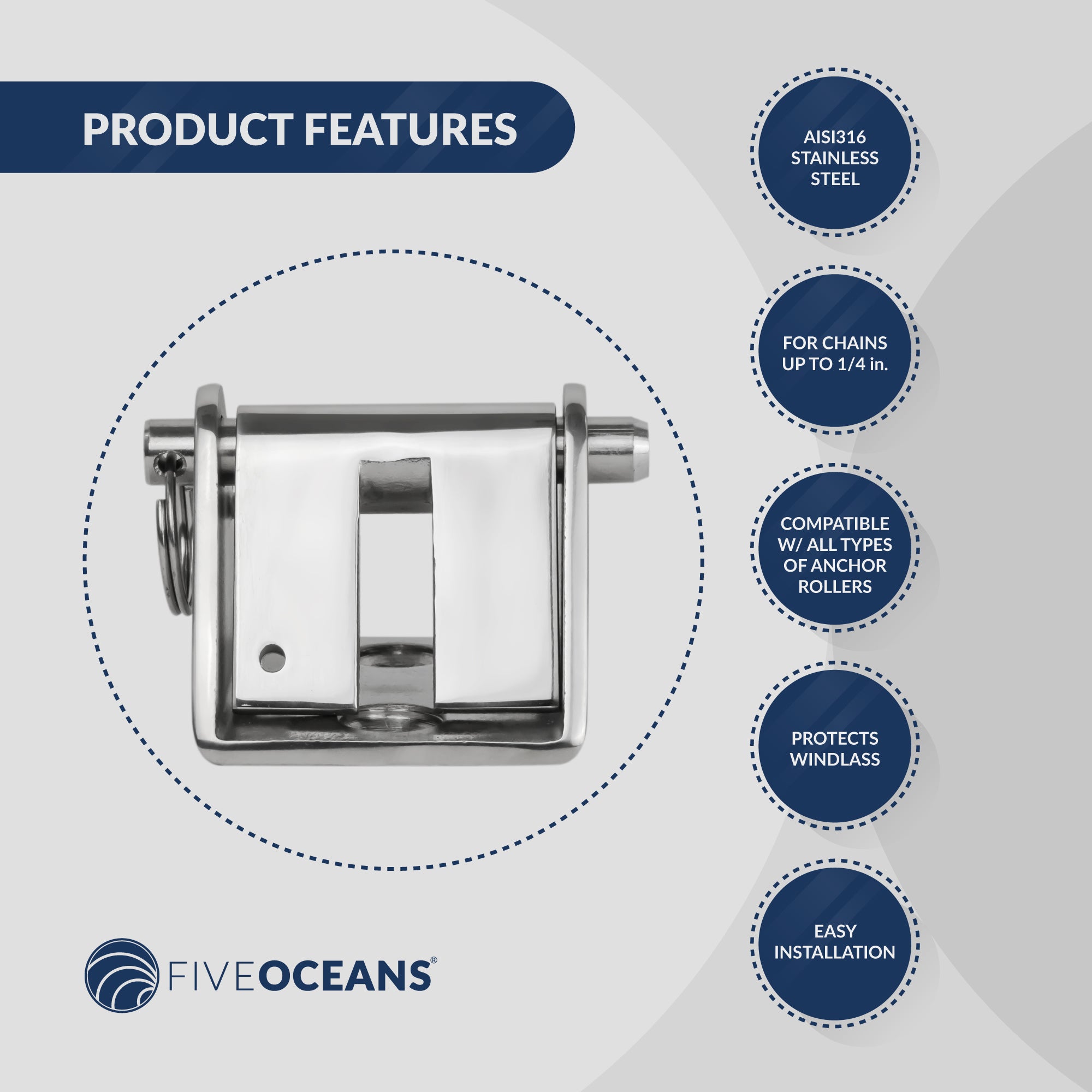 Anchor Chain Stopper for 3/16" to 1/4" Chain, Stainless Steel - FO4505