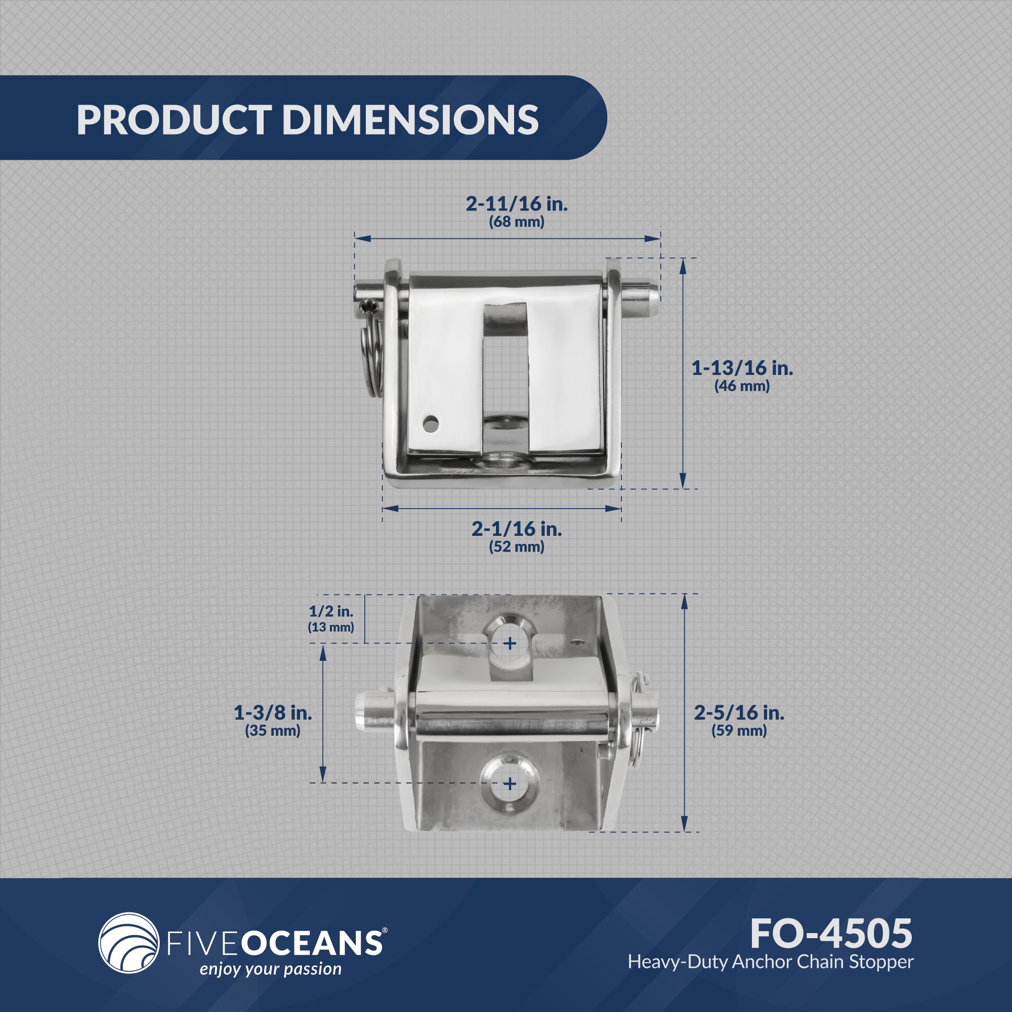 Anchor Chain Stopper for 3/16" to 1/4" Chain, Stainless Steel - FO4505