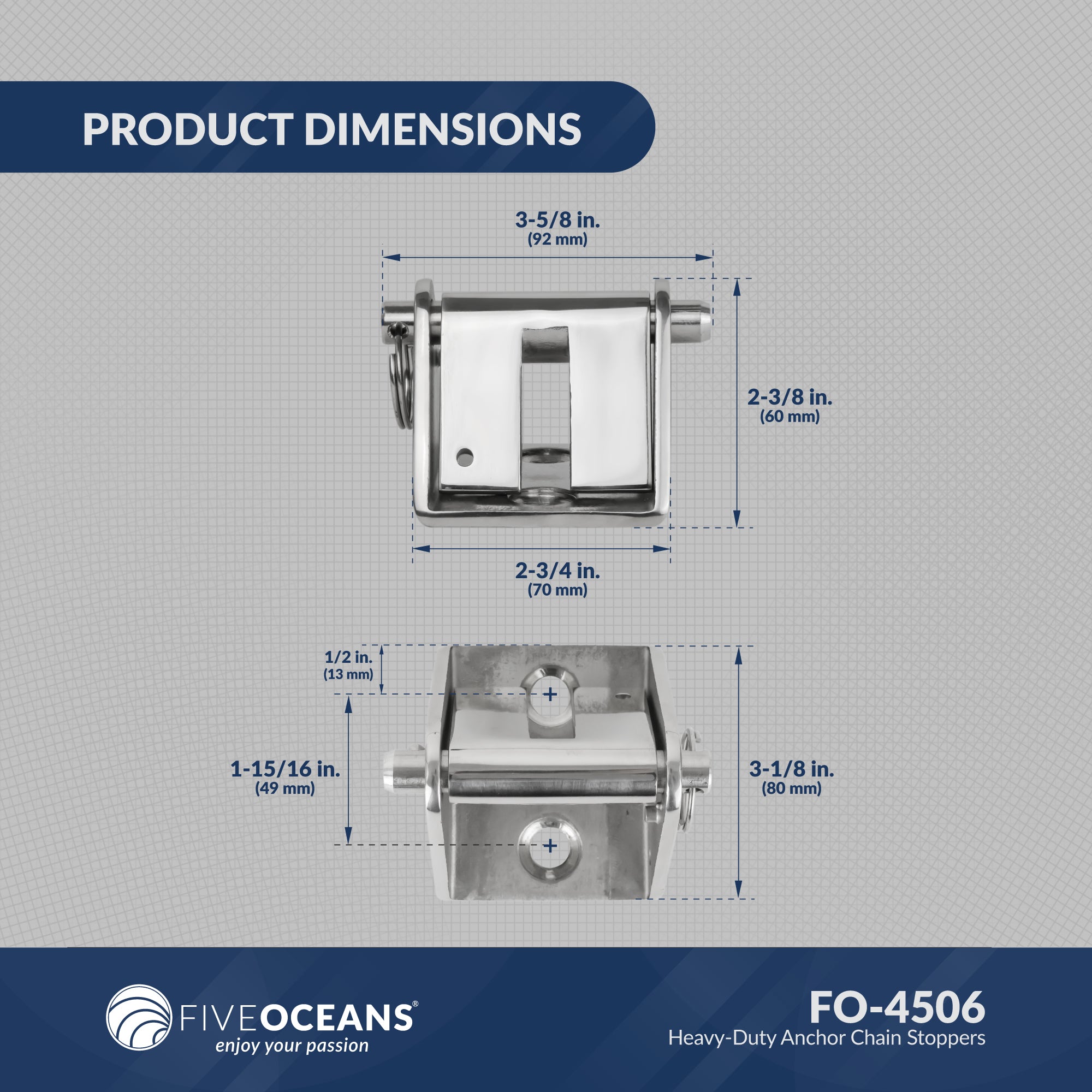 Anchor Chain Stopper for 5/16" to 3/8" Chain, Stainless Steel - FO4506
