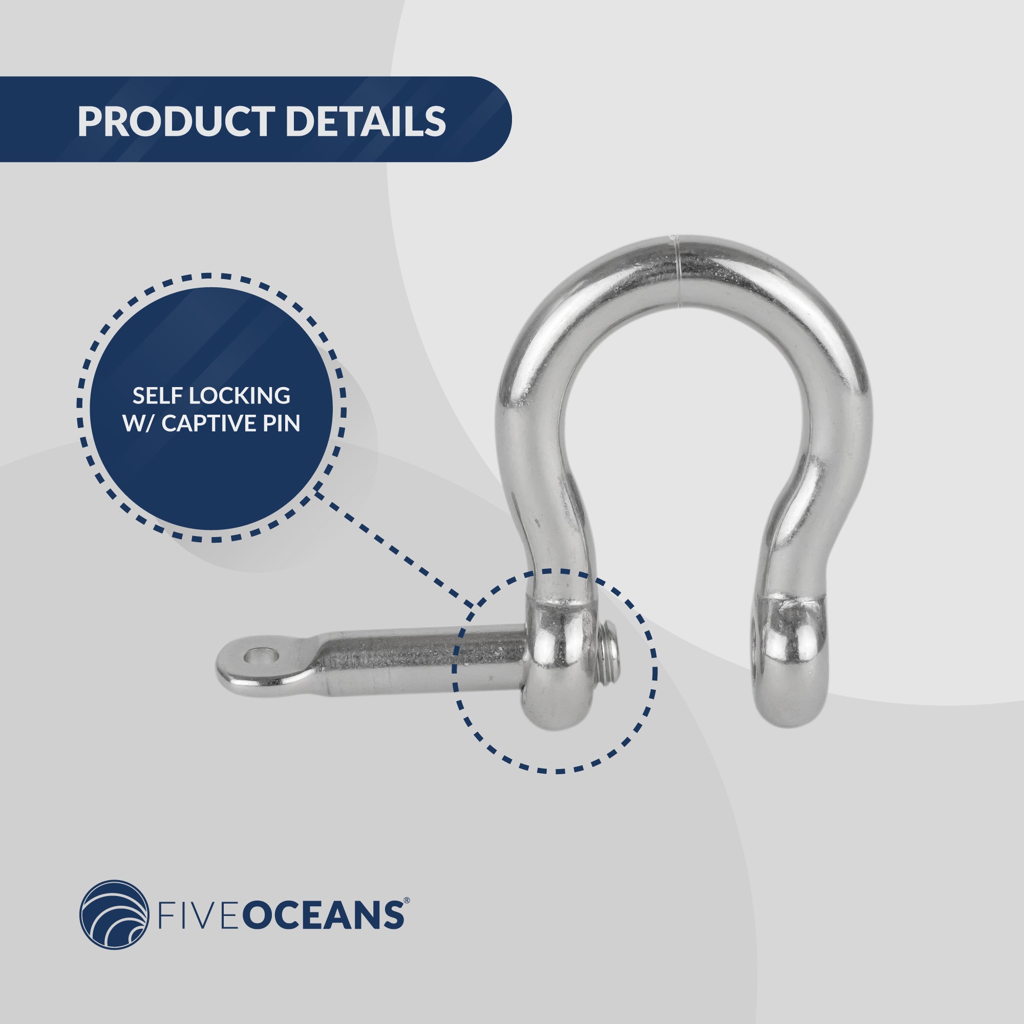5/16" (8mm) Screw Pin Anchor Bow Shackle, Stainless Steel - FO4508 - Five Oceans