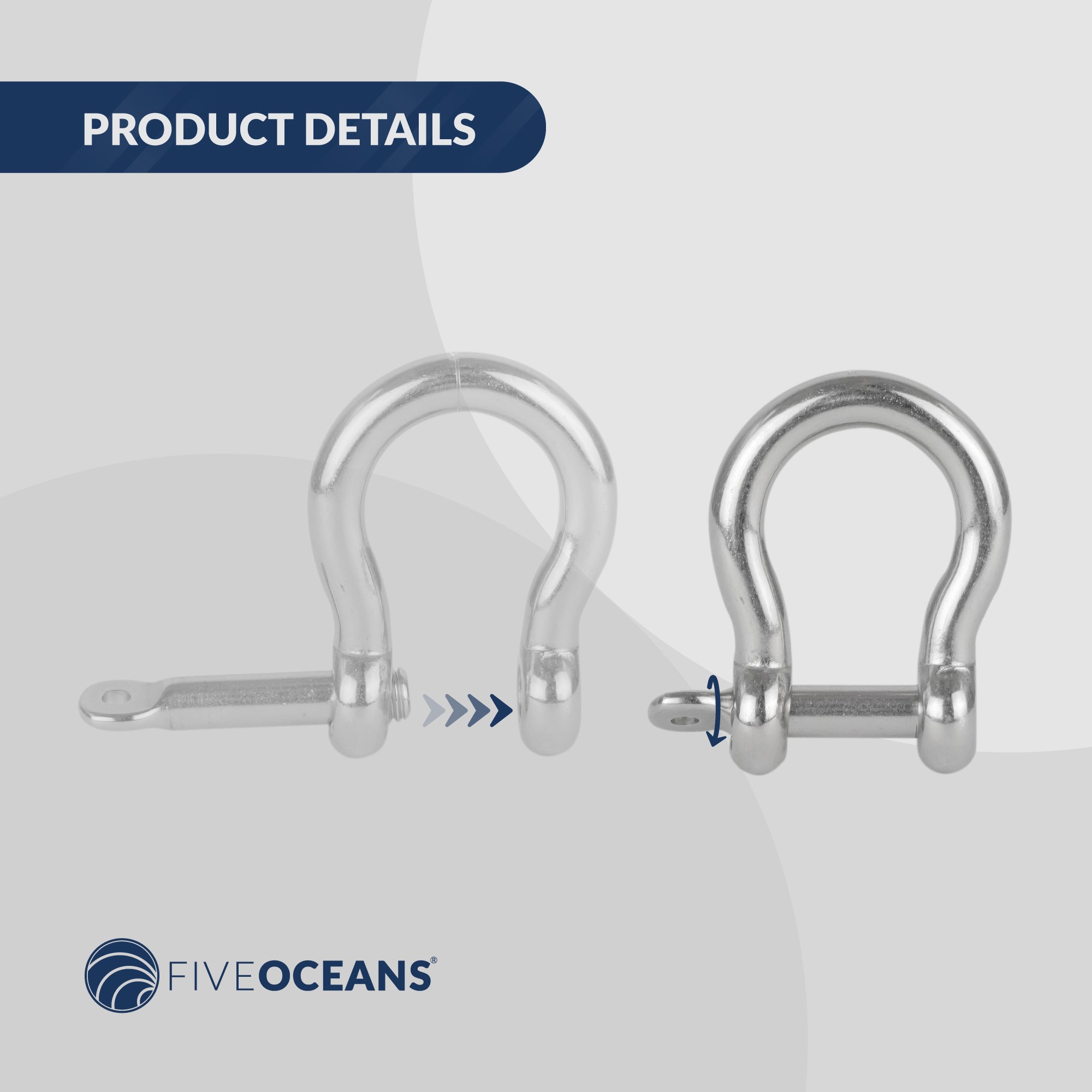 5/16" (8mm) Screw Pin Anchor Bow Shackle, Stainless Steel - FO4508 - Five Oceans