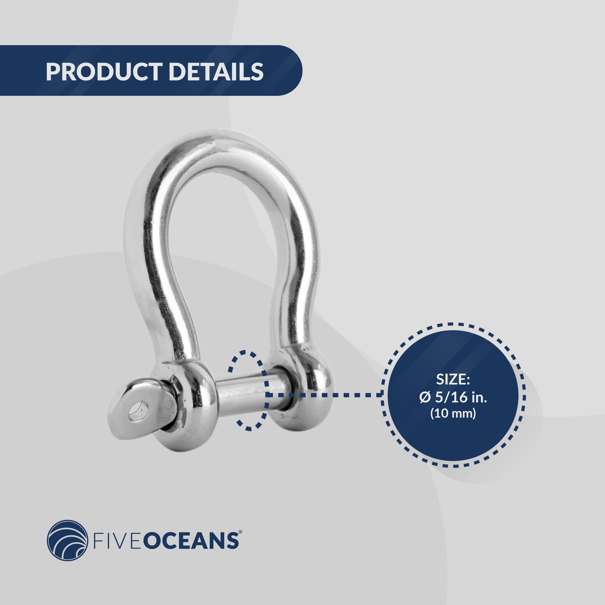 5/16" (8mm) Screw Pin Anchor Bow Shackle, Stainless Steel - FO4508 - Five Oceans