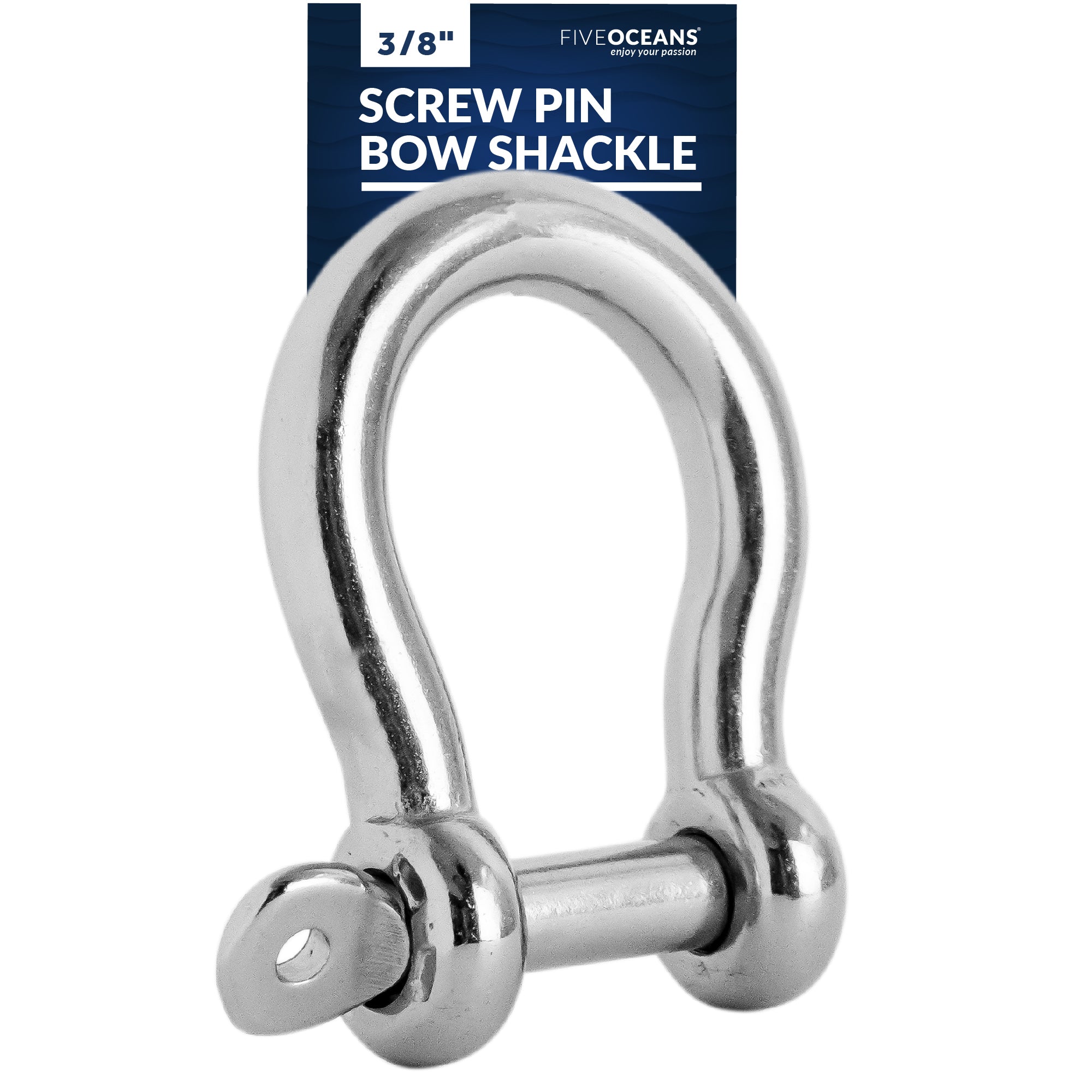 Screw Pin Bow Shackle 3/8", Stainless Steel, with captive Pin - FO4509
