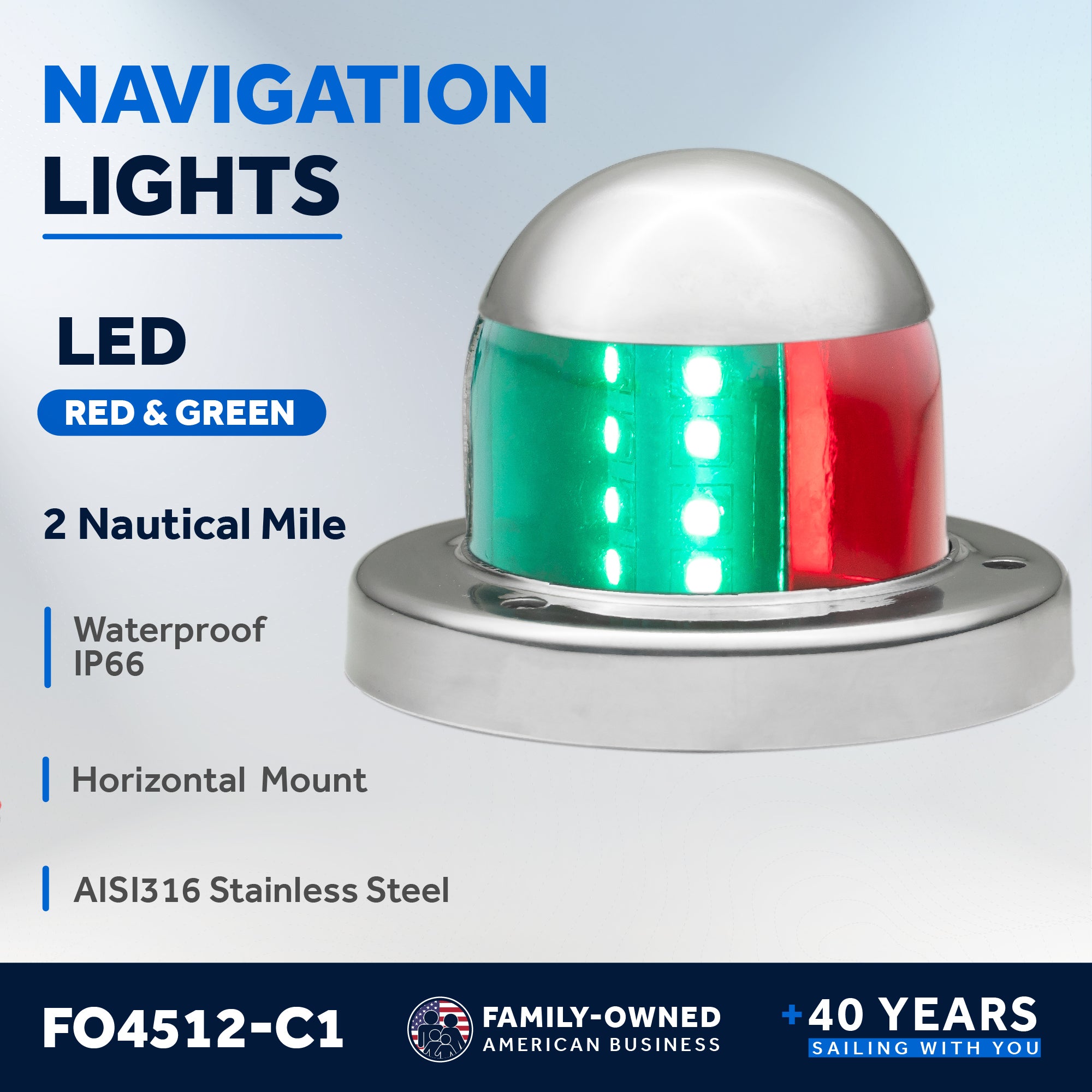 LED Bi-Color Stainless Steel Navigation Light and All Round Anchor 360 Degree LED Navigation Light - FO4512-C1