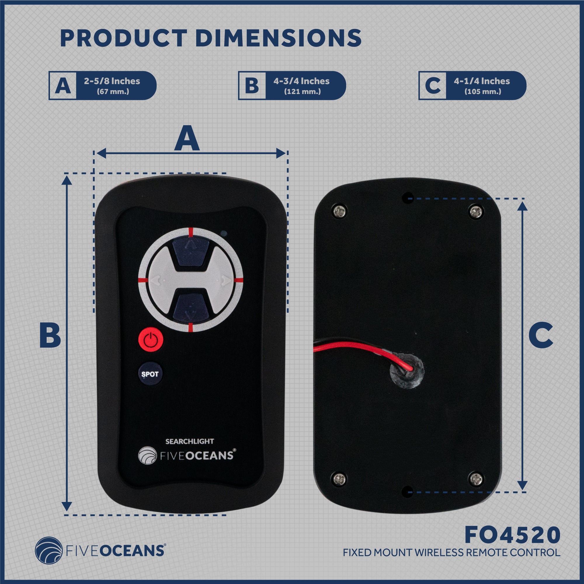 Second Station Wireless Remote Control 12V,  Compatible with Searchlight (FO4519) - FO4520 - Five Oceans