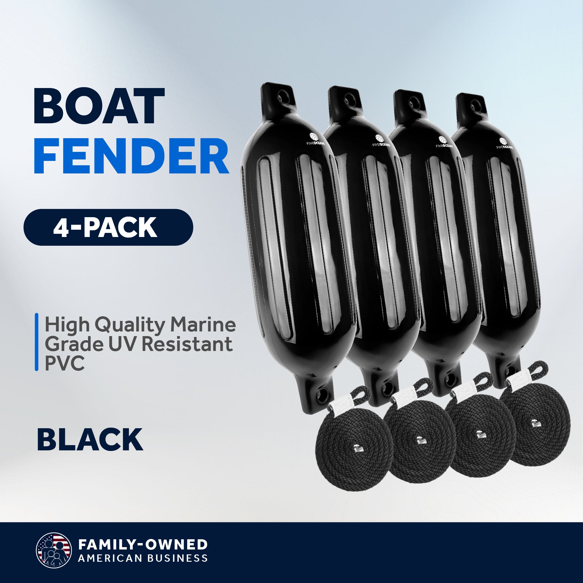 Boat Fenders, 4 Pack Black 4.5x16" - FO4537