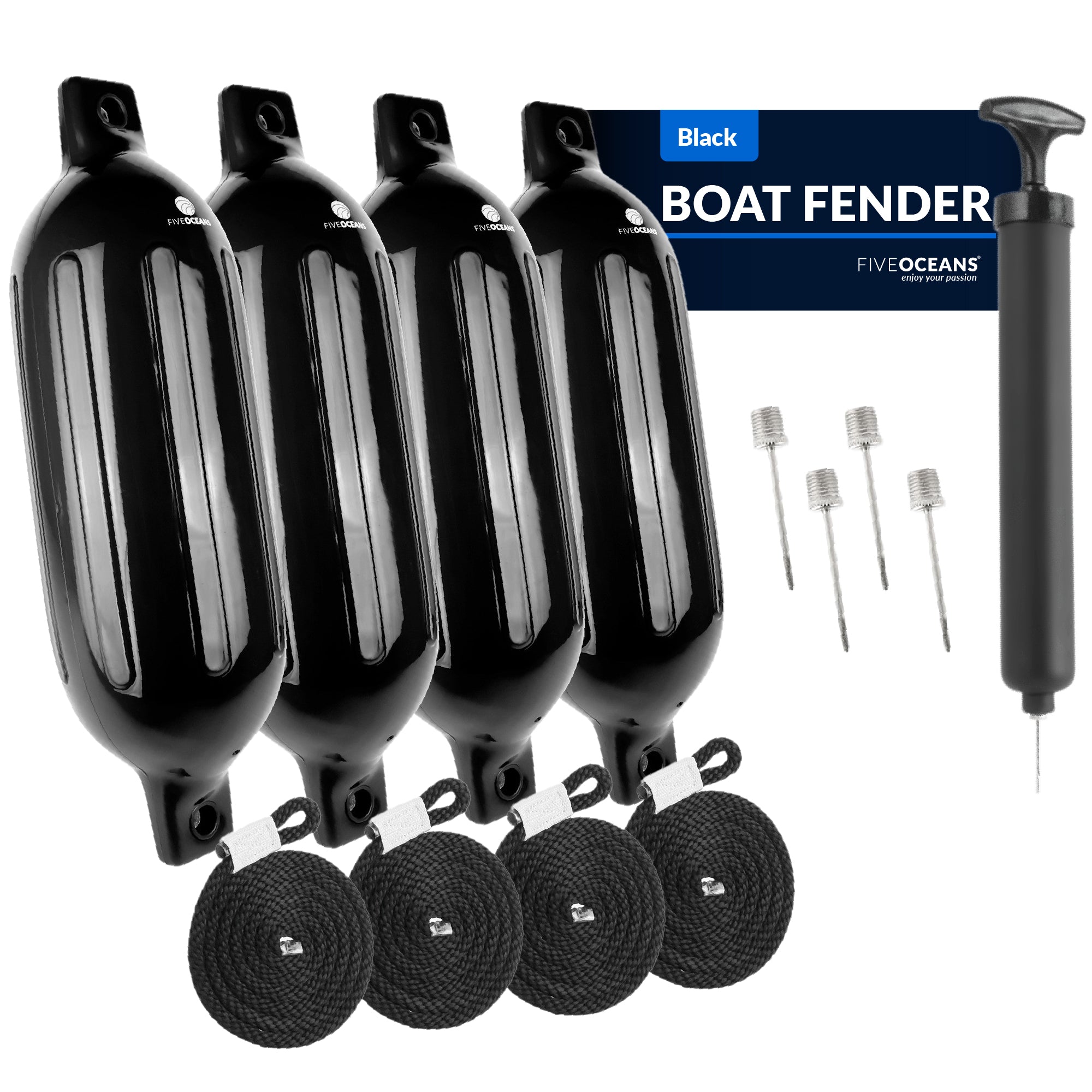 Boat Fenders, 4 Pack Black 6.5x23" - FO4540