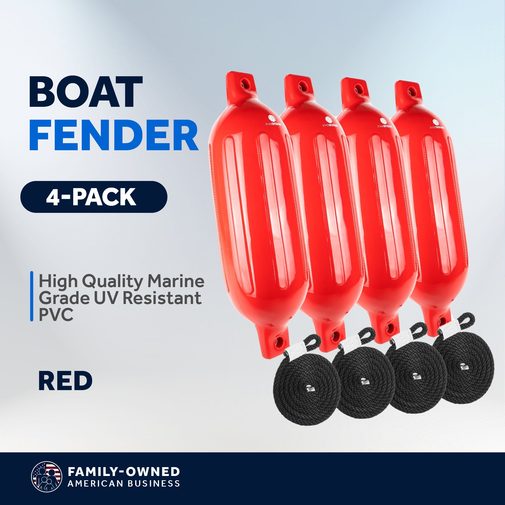 Boat Fenders, 4 Pack Red 6.5x23" - FO4541