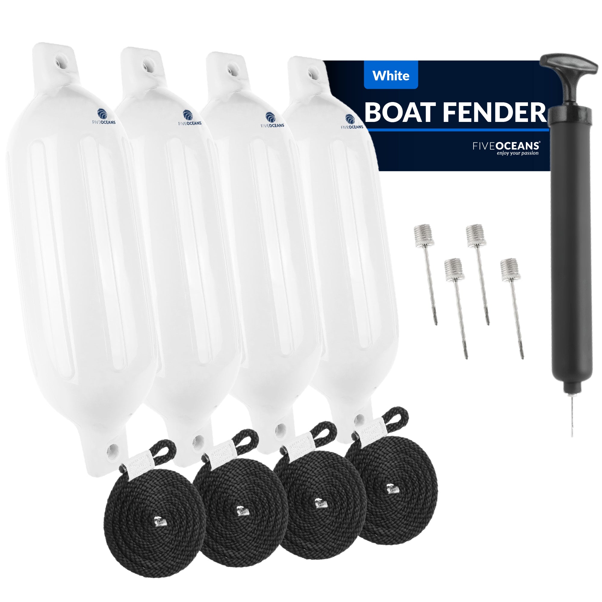 Boat Fenders, 4 Pack White 4.5x16" - FO4543