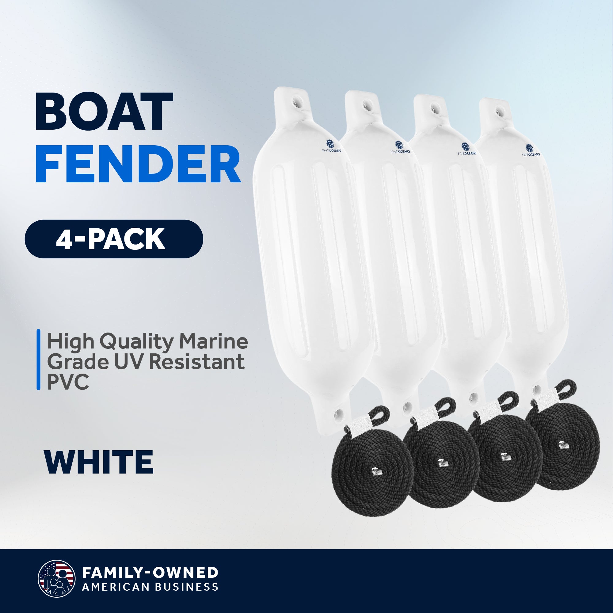 Boat Fenders, 4 Pack White 4.5x16" - FO4543