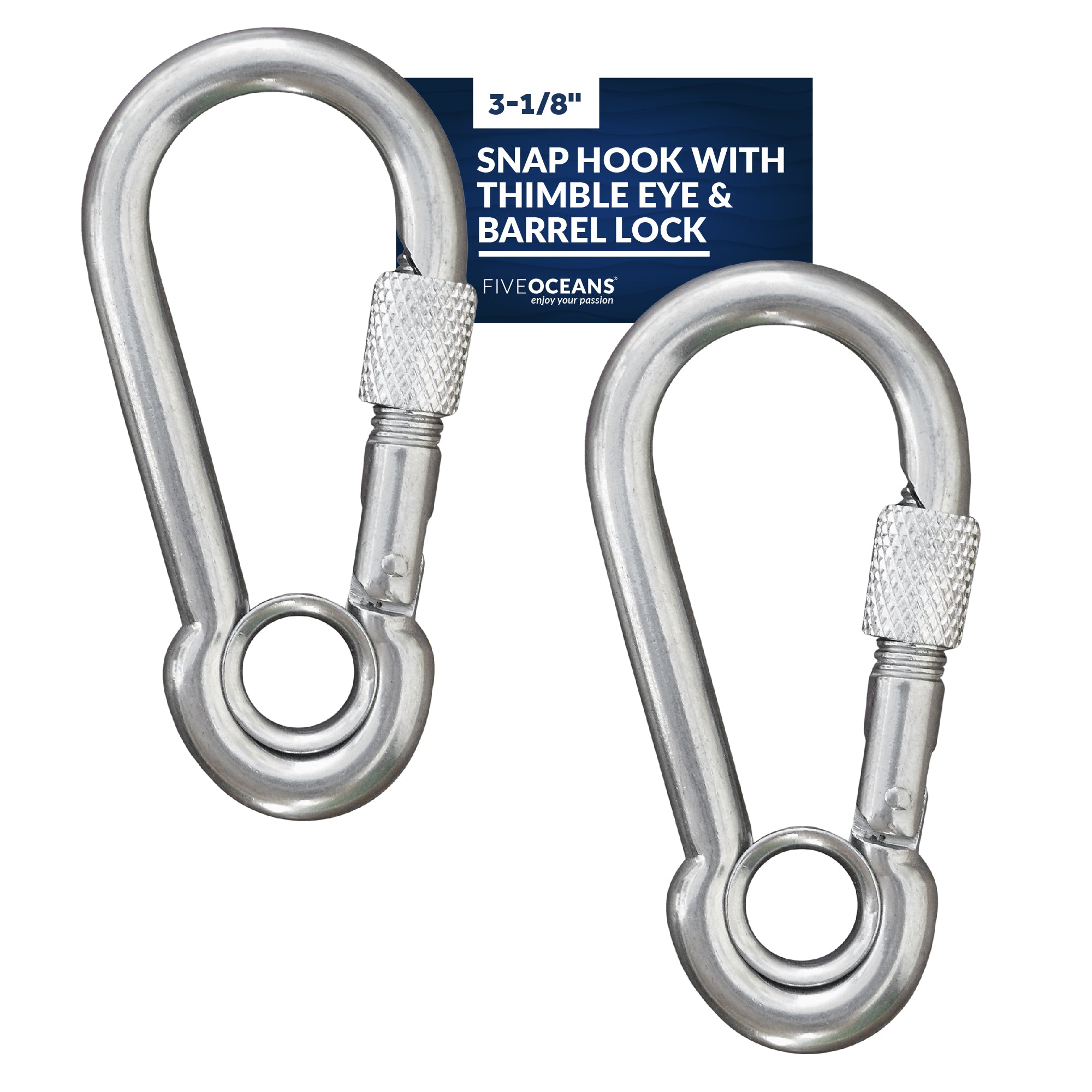 Snap Hook with Thimble Eye & Barrel Lock, 3-1/8" - FO455-M2 - Five Oceans