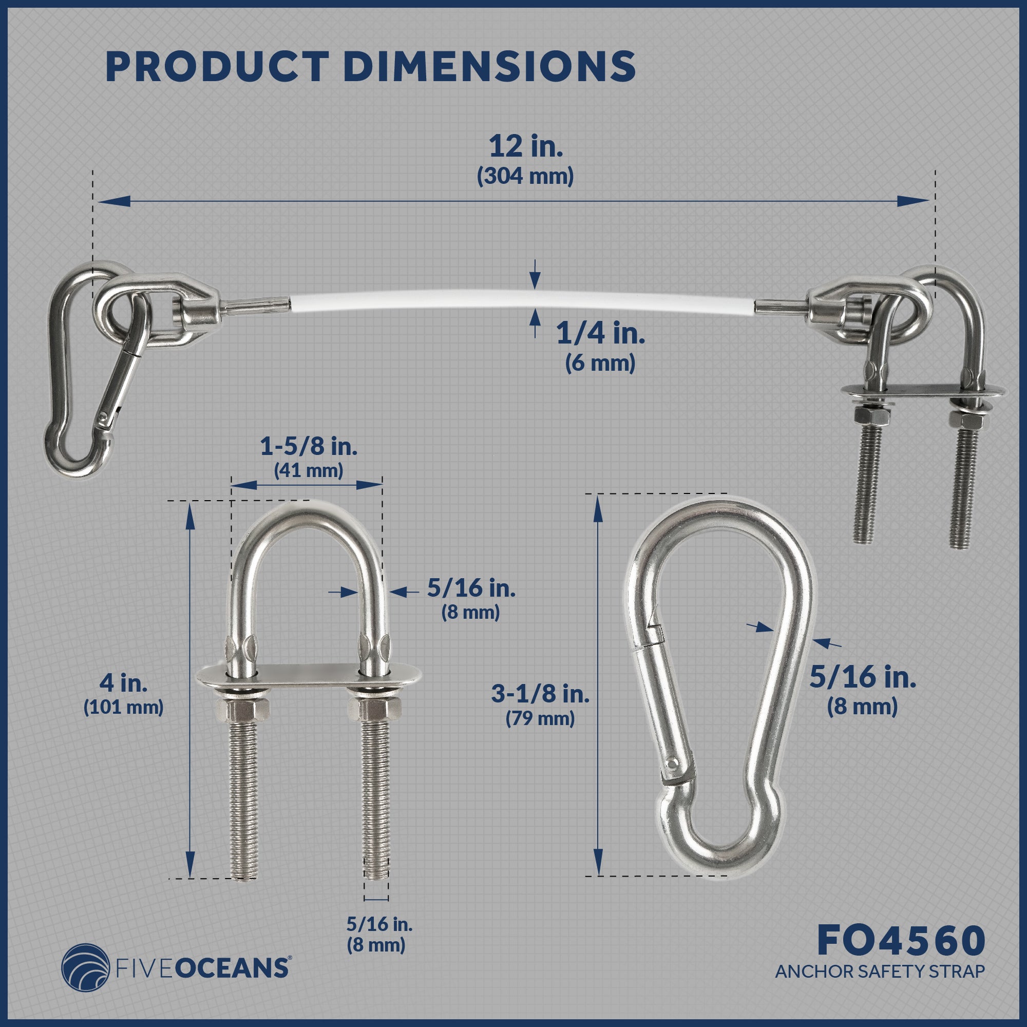 Anchor Safety Strap, Snap Hook Carabiner and 5/16 U-Bolt - FO4560