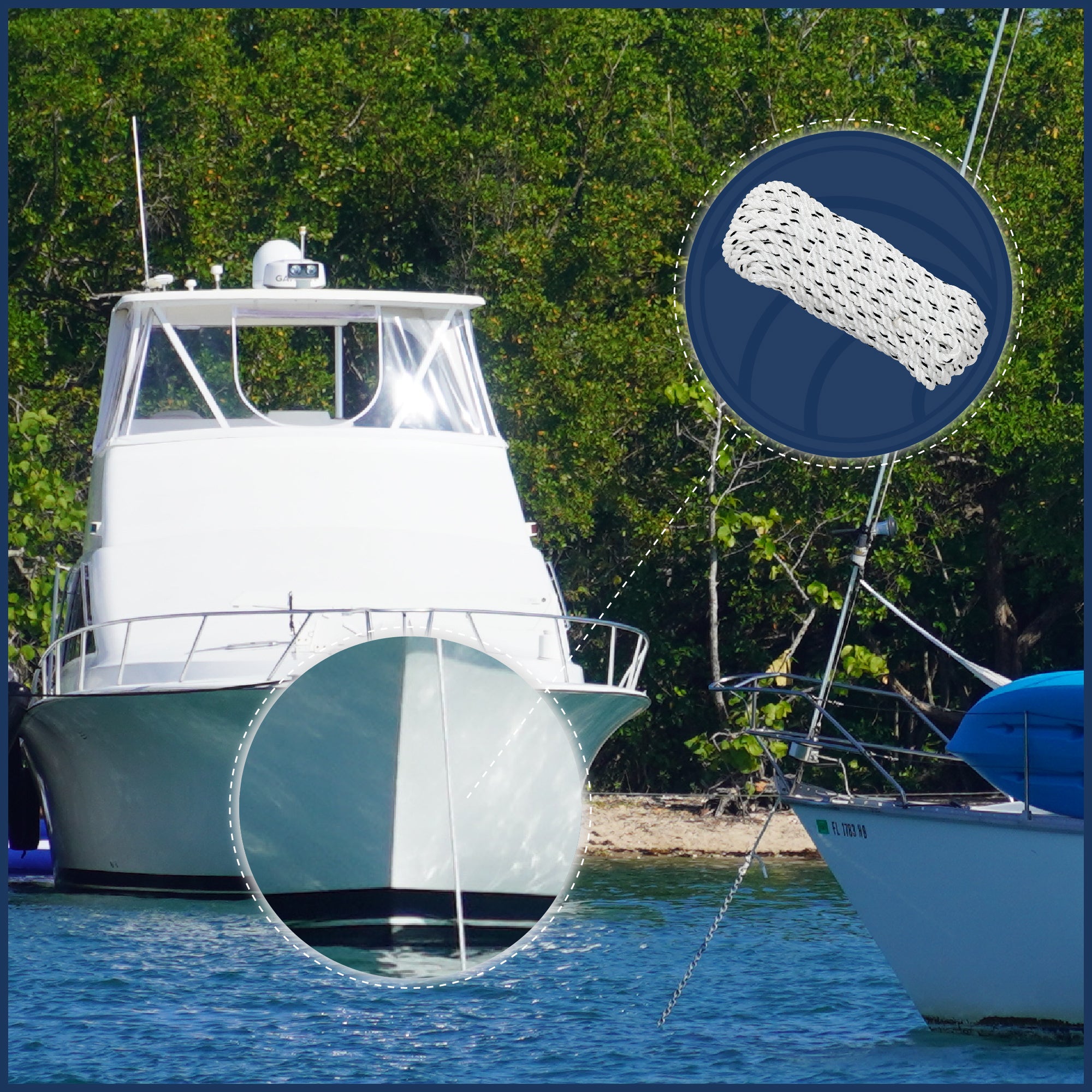 Boat Anchor Rope 3/8" x 100', 3-Strand Nylon - FO4567-M100