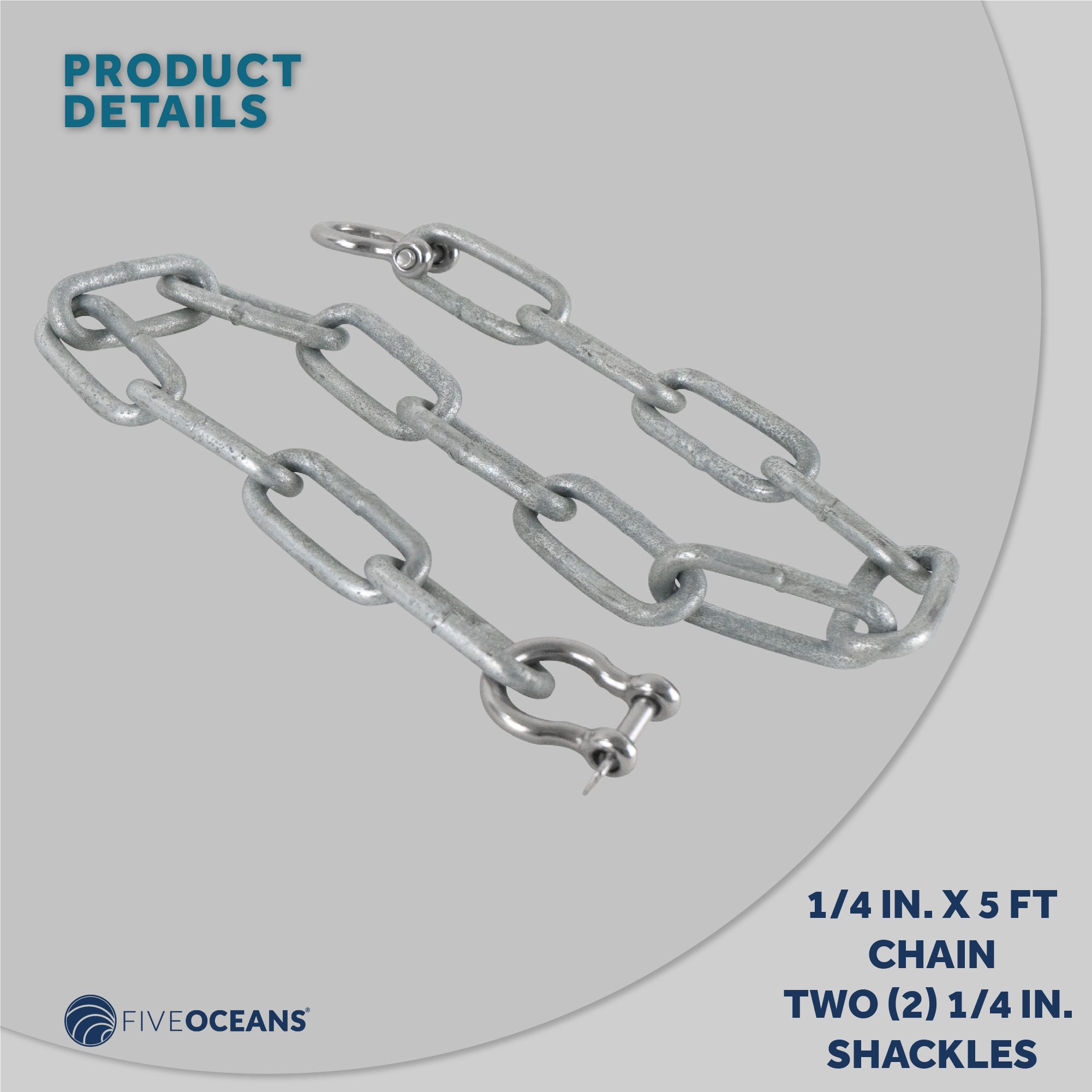 Marine Boat Anchor Lead Chain 1/4 inches x 5 Feet Hot-Dipped Galvanized Steel with 2 AISI316 Stainless Steel 1/4 inches Bow Shackles FO4568-GN5
