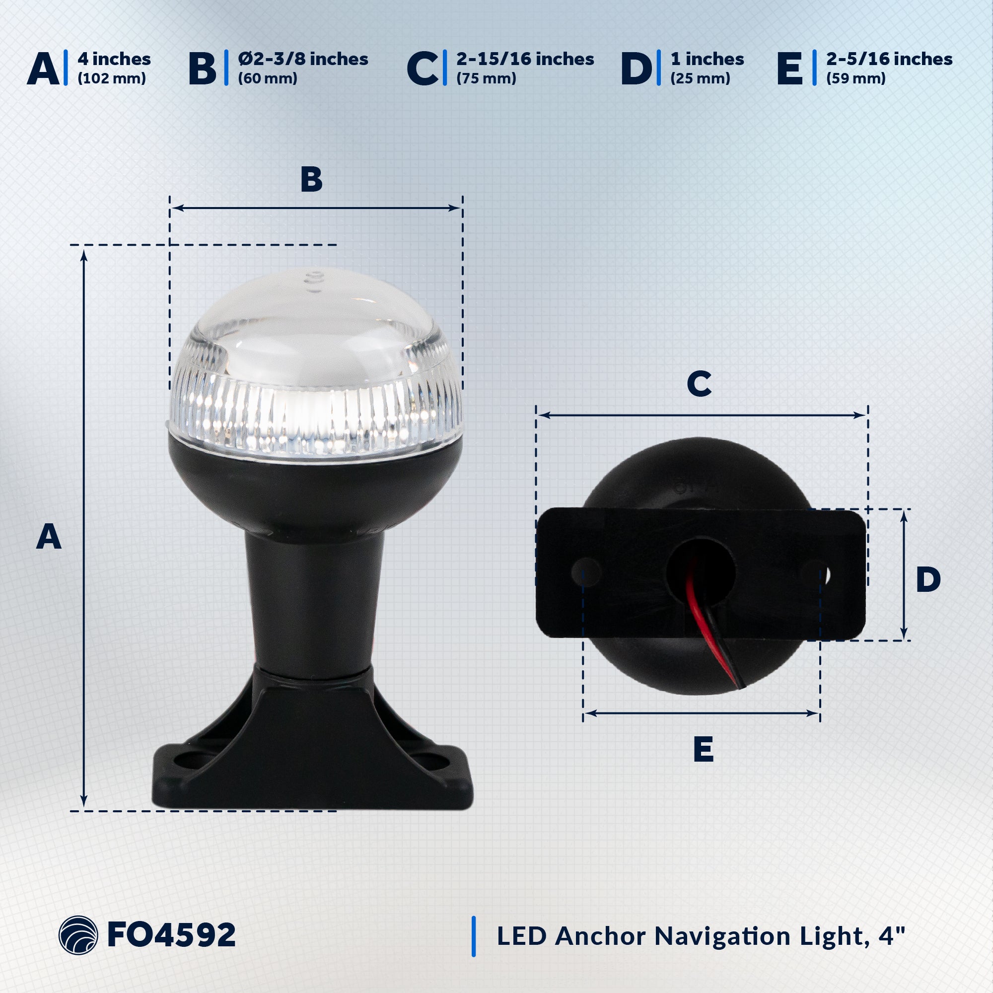 LED Anchor Navigation Light, 4" Fixed Mount, 2NM - FO4592