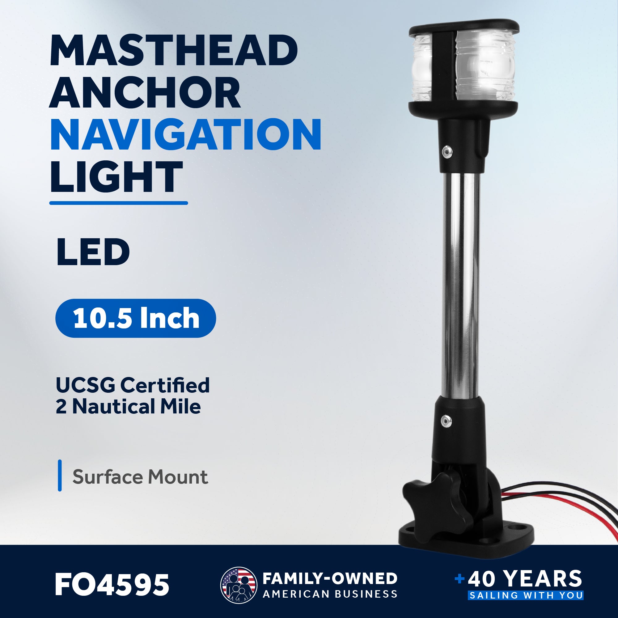 LED Anchor Navigation Light, 10.5" Fixed Mount, 2NM - FO4595