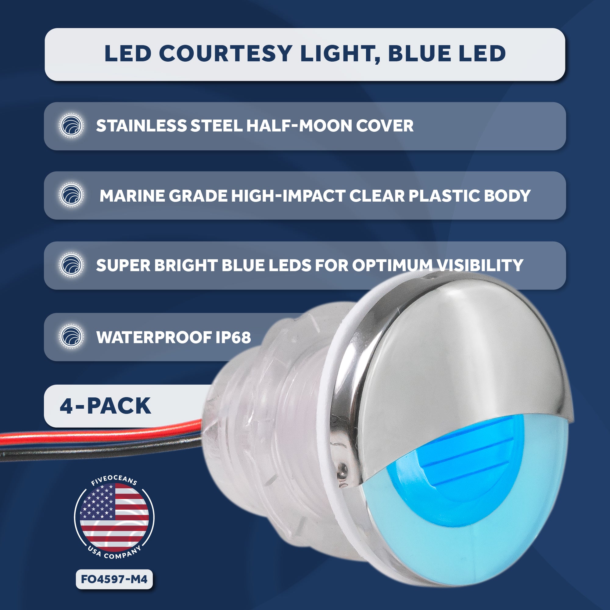 Livewell Courtesy Light, Round Accent, Blue LED, 4-Pack - FO4597-M4