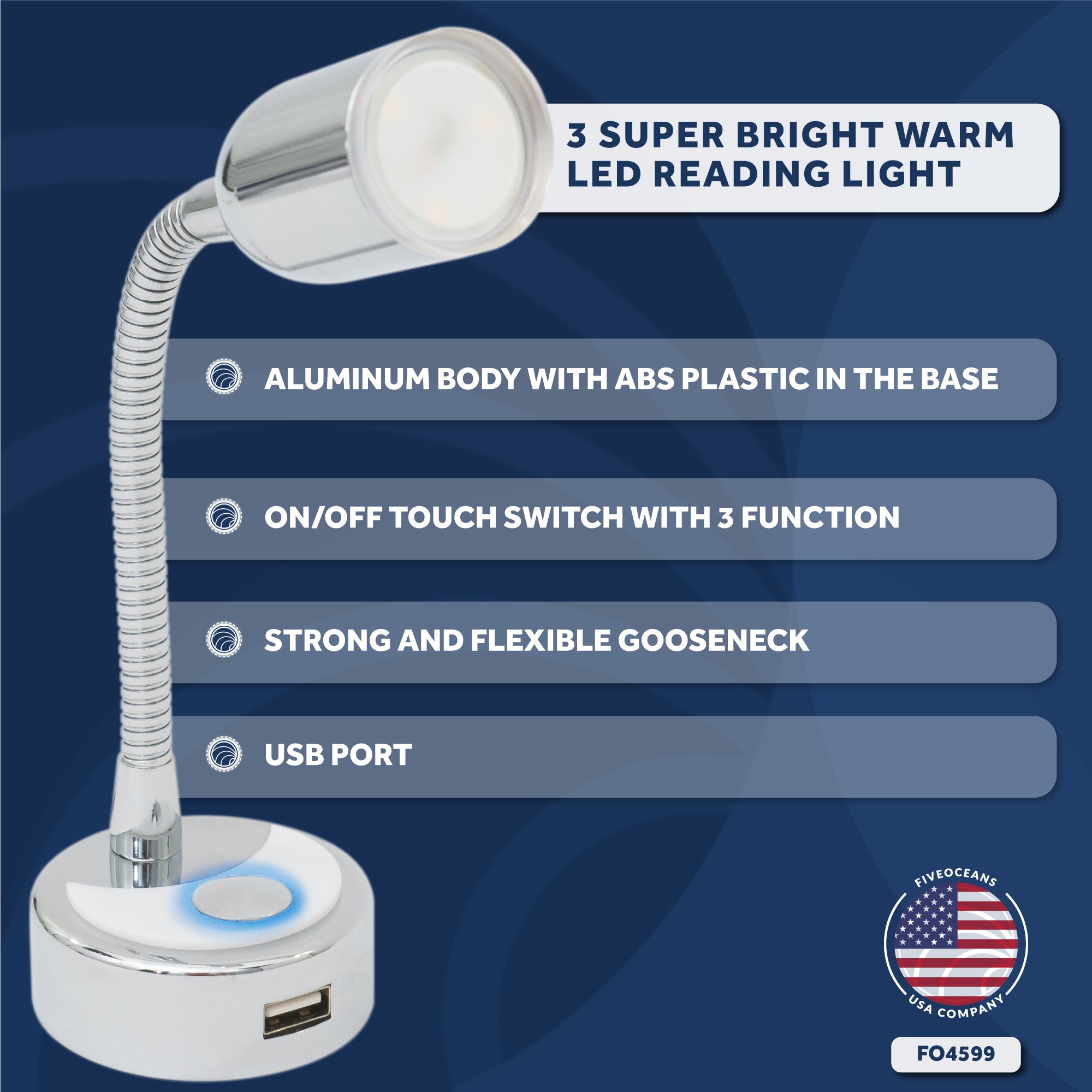 LED Reading Light with Charging USB Port - FO4599