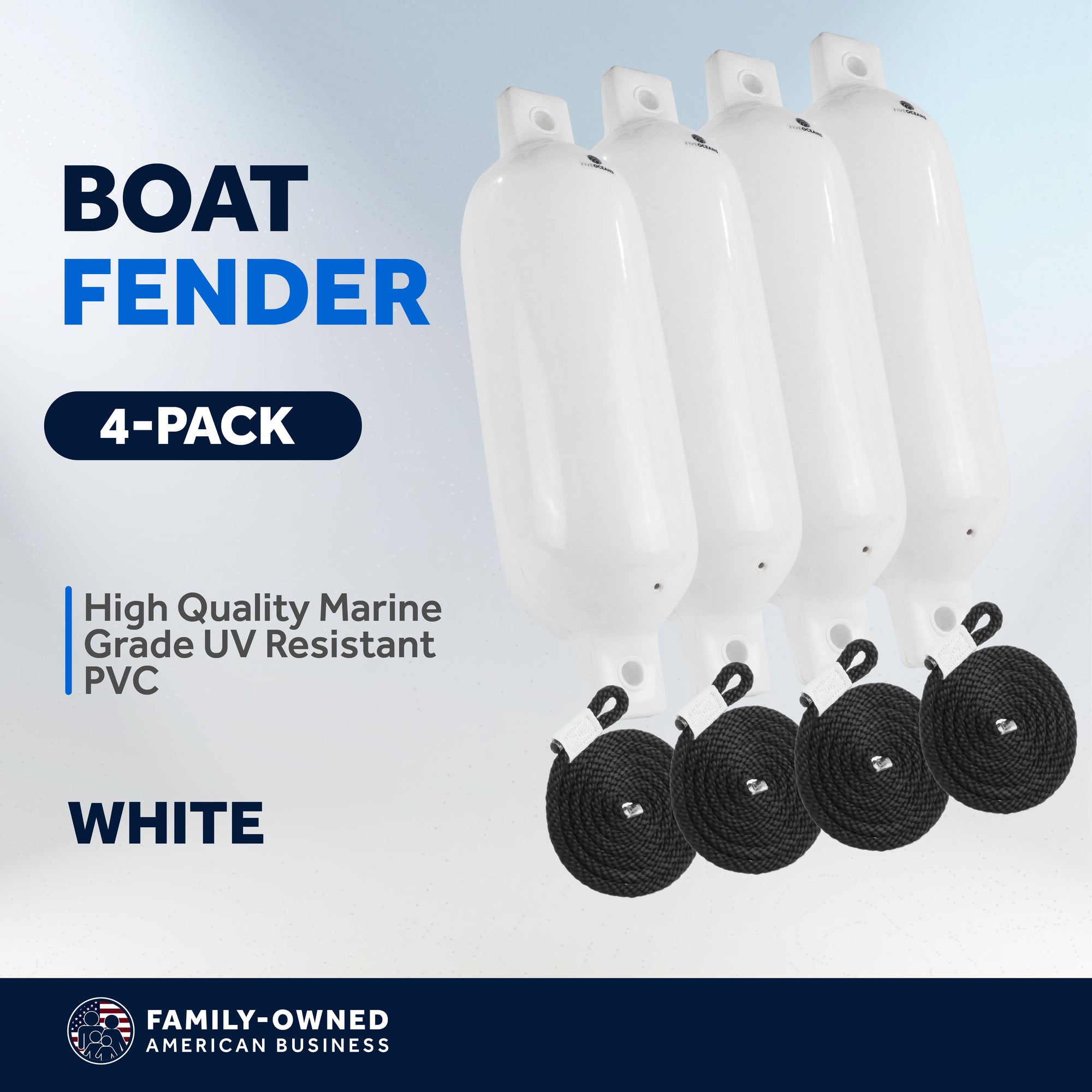 Boat Fenders, 4 Pack Marine White Inflatable Boat Bumpers for Docking, 5.5x20" - FO4611