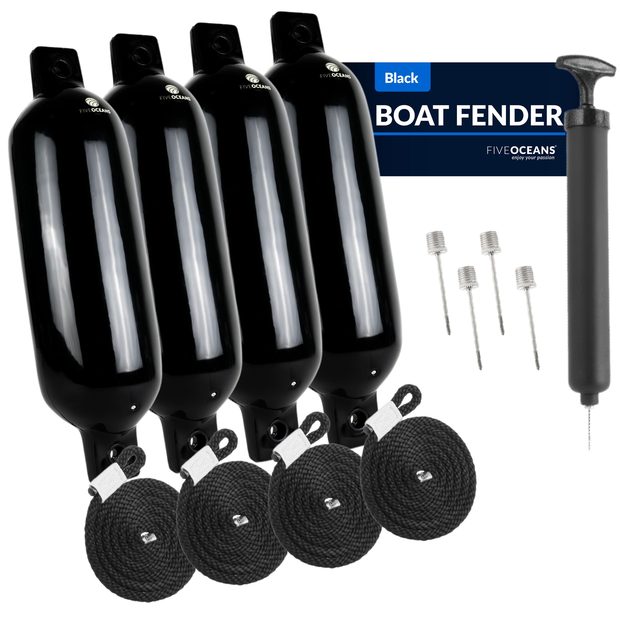 Boat Fenders, 4 Pack Marine Black Inflatable Boat Bumpers for Docking, 5.5x20" - FO4612