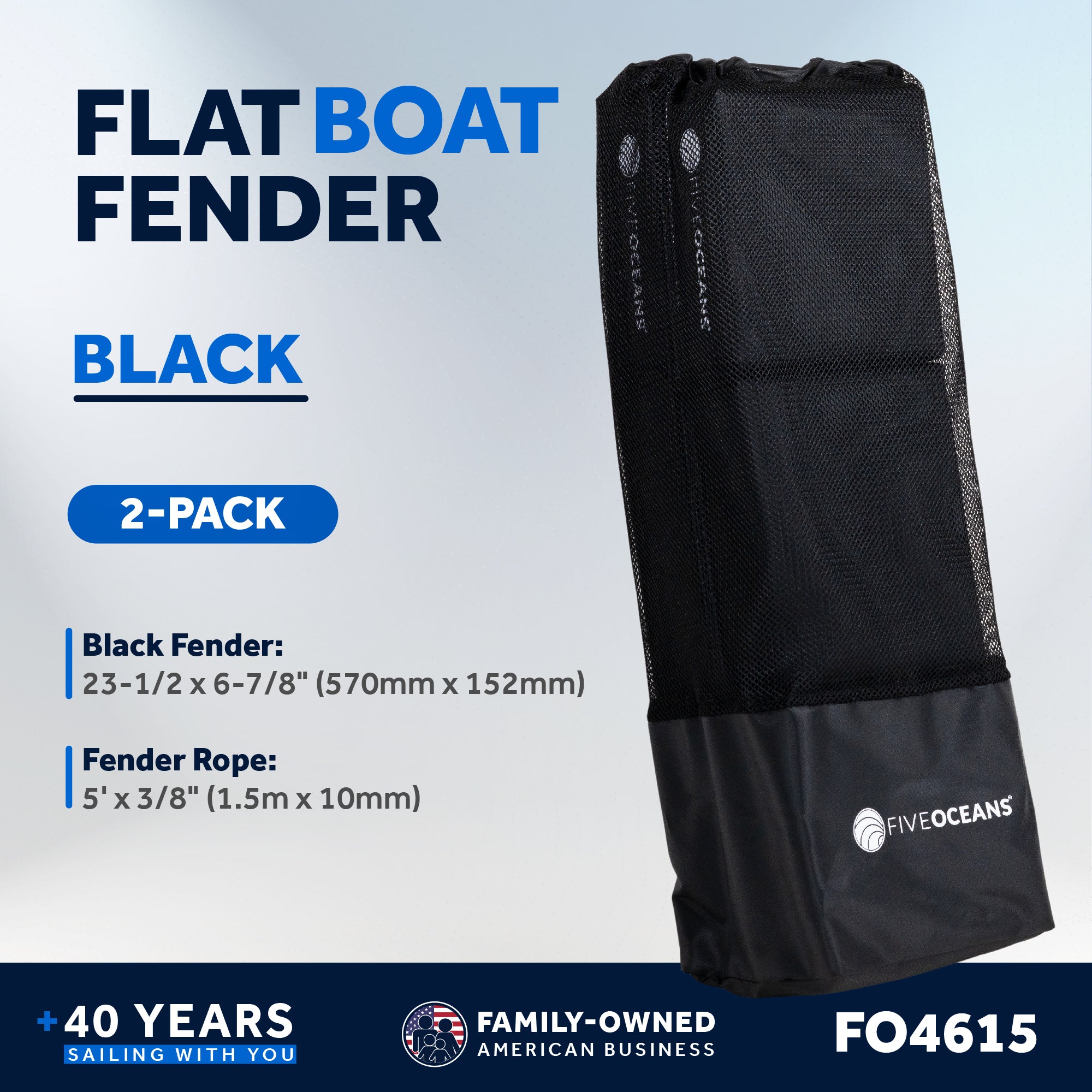 Boat Contour Fender 23-1/2" x 6-7/8" x 2-1/2", Black, 2-Pack - FO4615