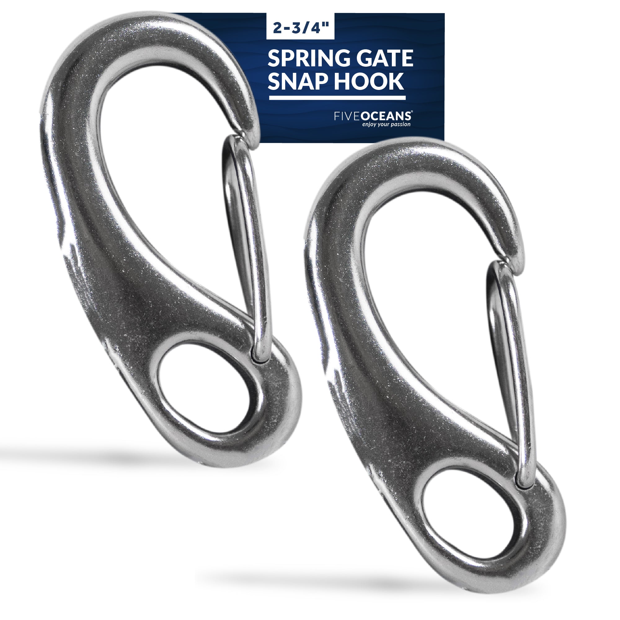 Spring Gate Snap Hook, 2-3/4" Stainless Steel 2-Pack - FO462-M2 - Five Oceans