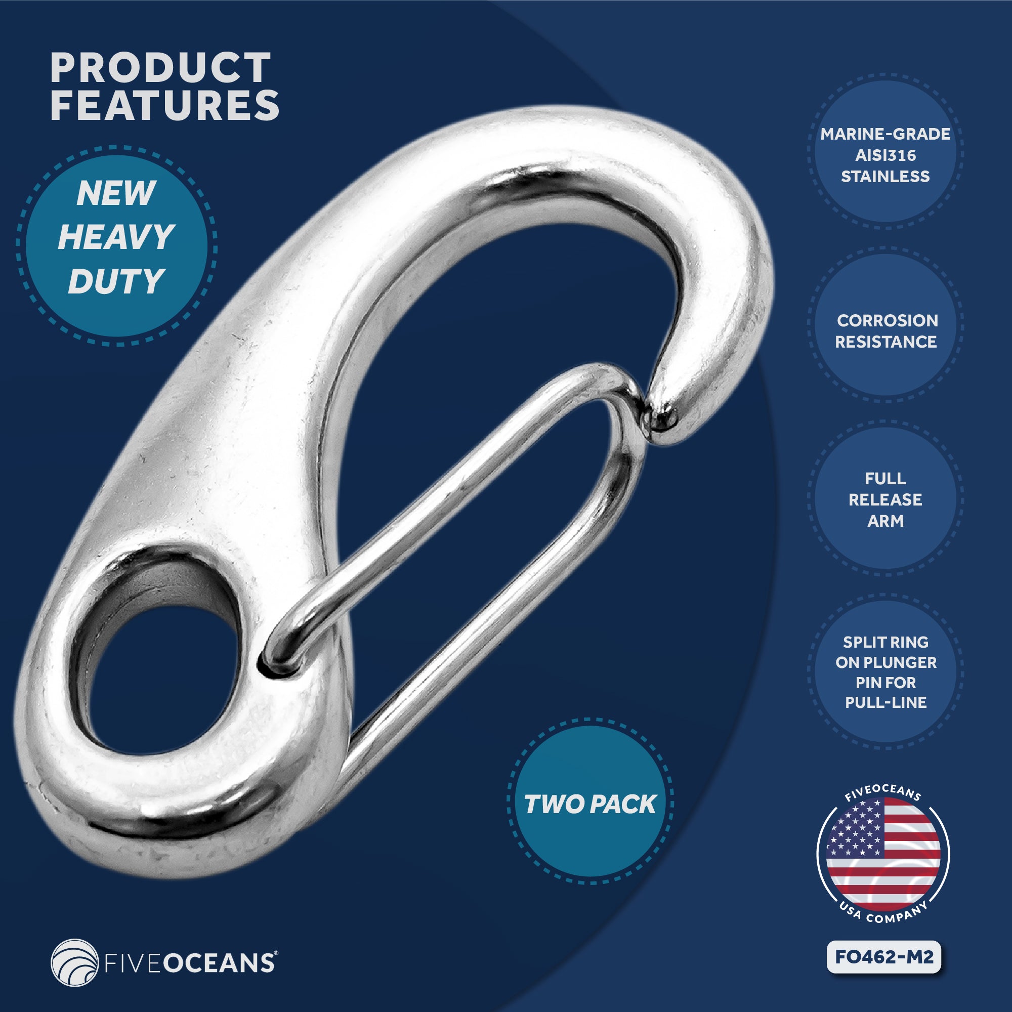 Spring Gate Snap Hook, 2-3/4 Stainless Steel 2-Pack - FO462-M2