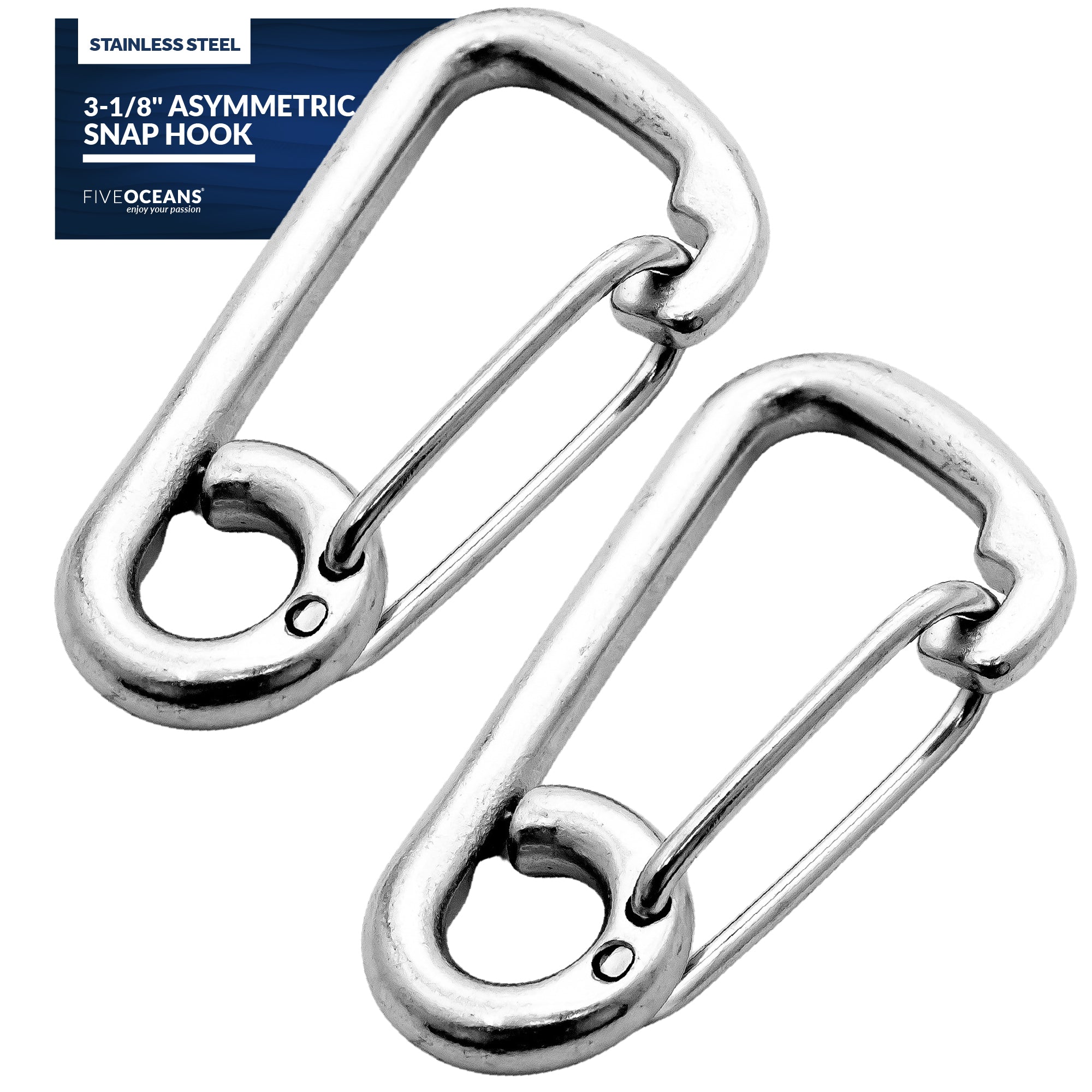 Asymmetric Snap Hook, Stainless Steel, 3-1/8" 2-Pack - FO465-M2 - Five Oceans