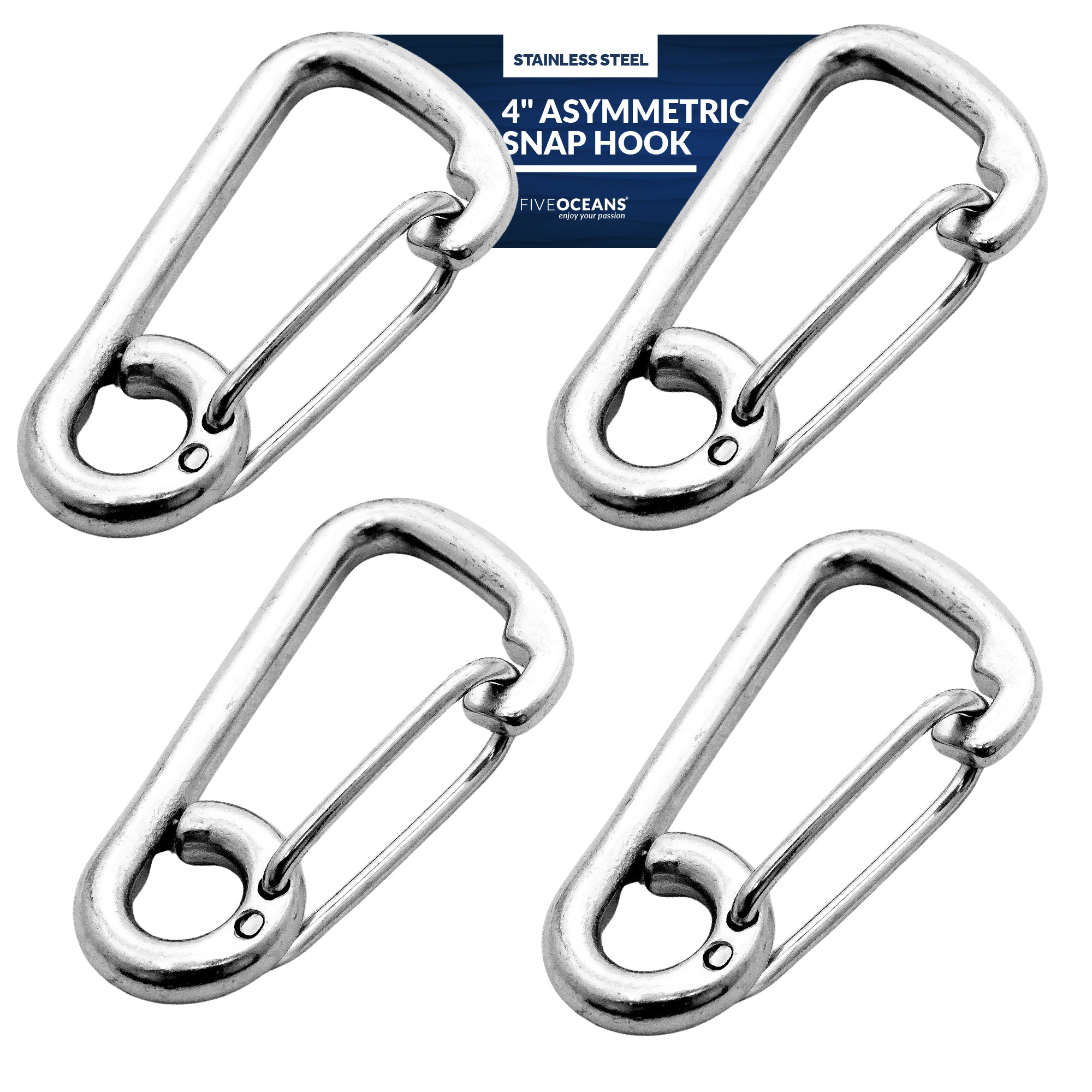 Asymmetric Snap Hook, Stainless Steel, 4" 4-Pack - FO466-M4