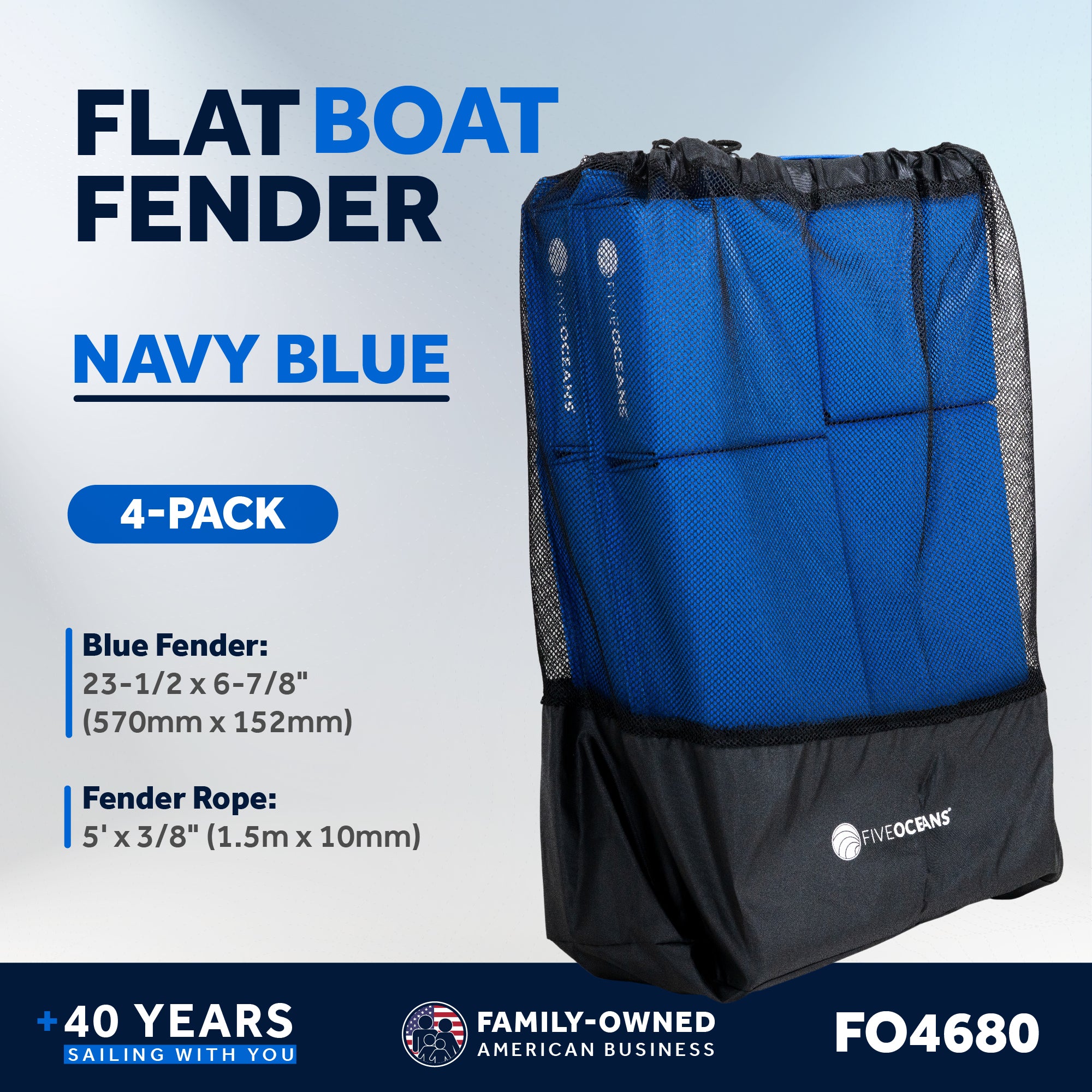 Boat Contour Fender 23-1/2" x 6-7/8" x 2-1/2", Blue, 4-Pack - FO4680