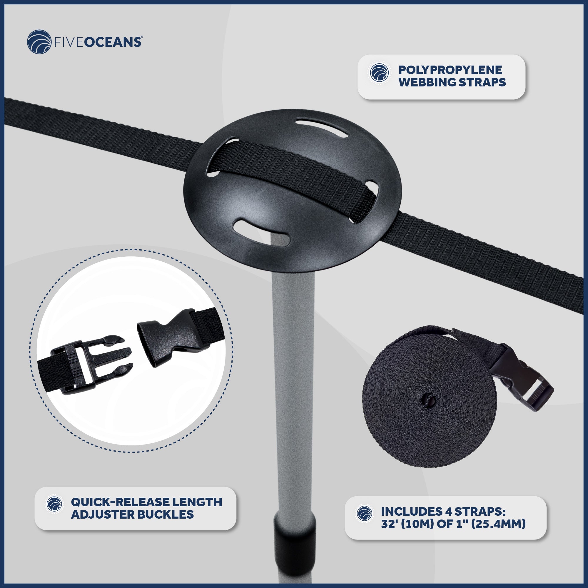 Boat Cover Support Pole System, Adjustable from 39" to 51", 2-Pack - FO4688-M2 - Five Oceans
