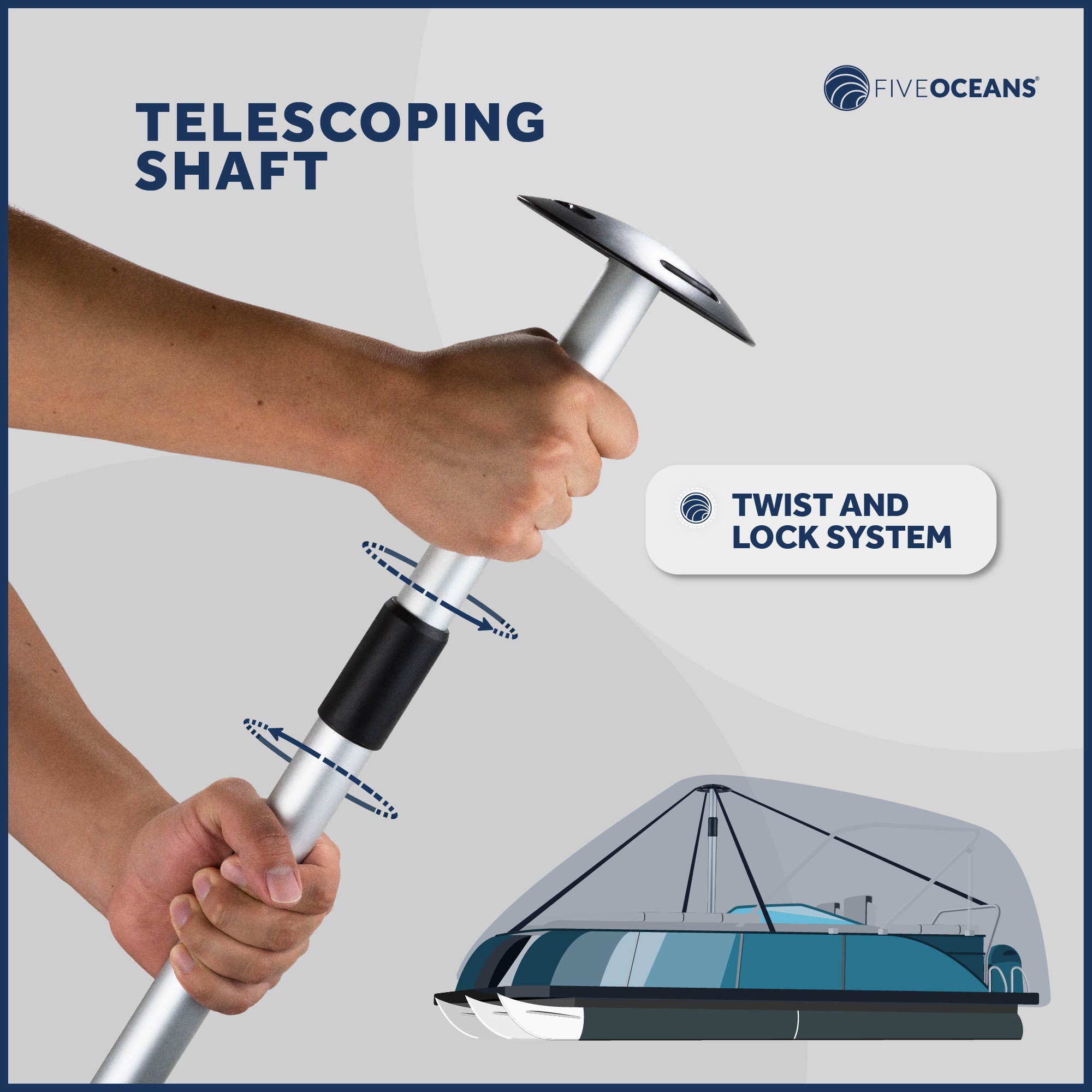 Boat Cover Support Pole System, Adjustable from 39" to 51", 2-Pack - FO4688-M2 - Five Oceans