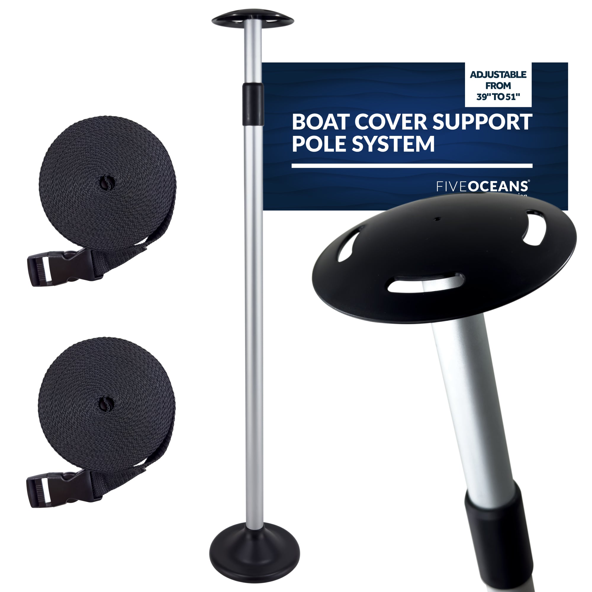 Boat Cover Support Pole System, Adjustable from 31" to 59" - Five Oceans